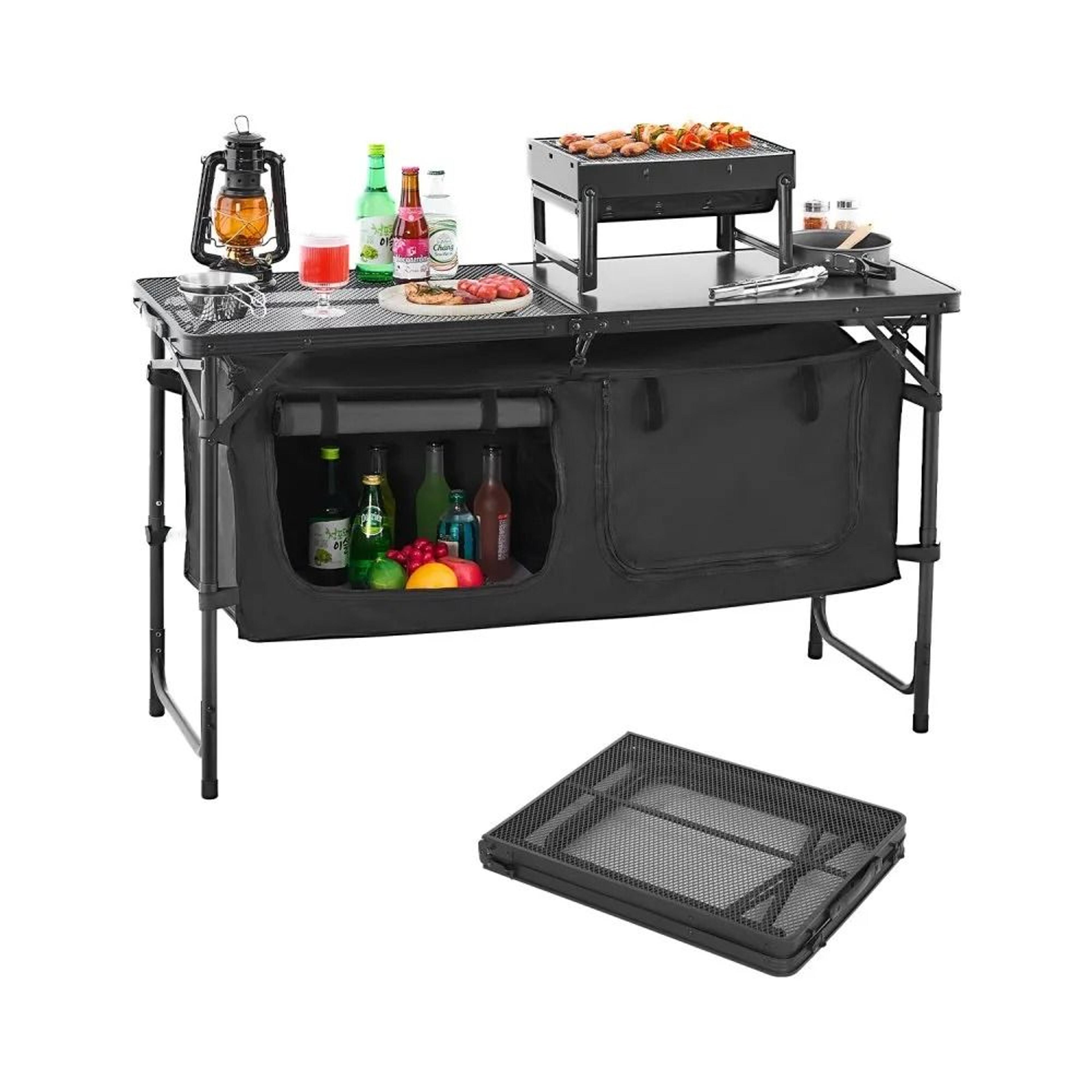 folding camping kitchen table portable outdoor cook station with storage organizer