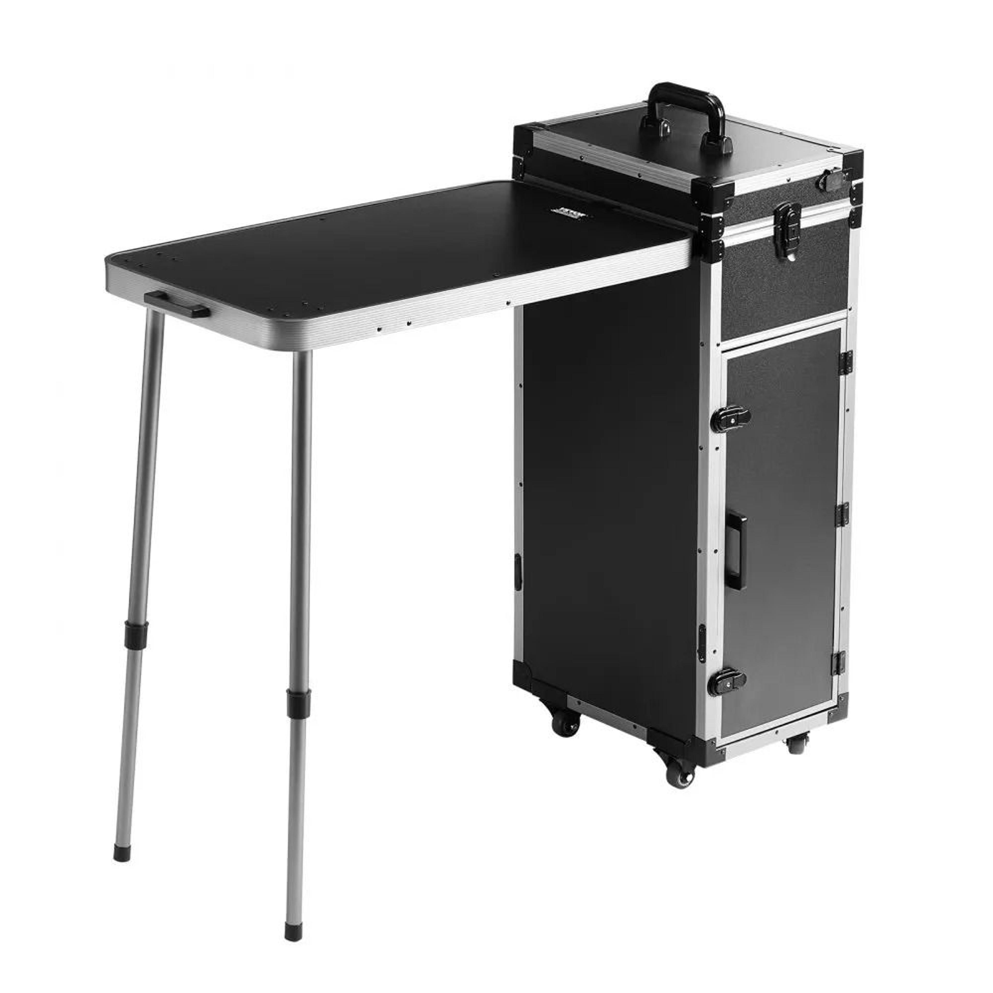 professional rolling makeup train case with led mirror workbench and extra large cosmetic storage
