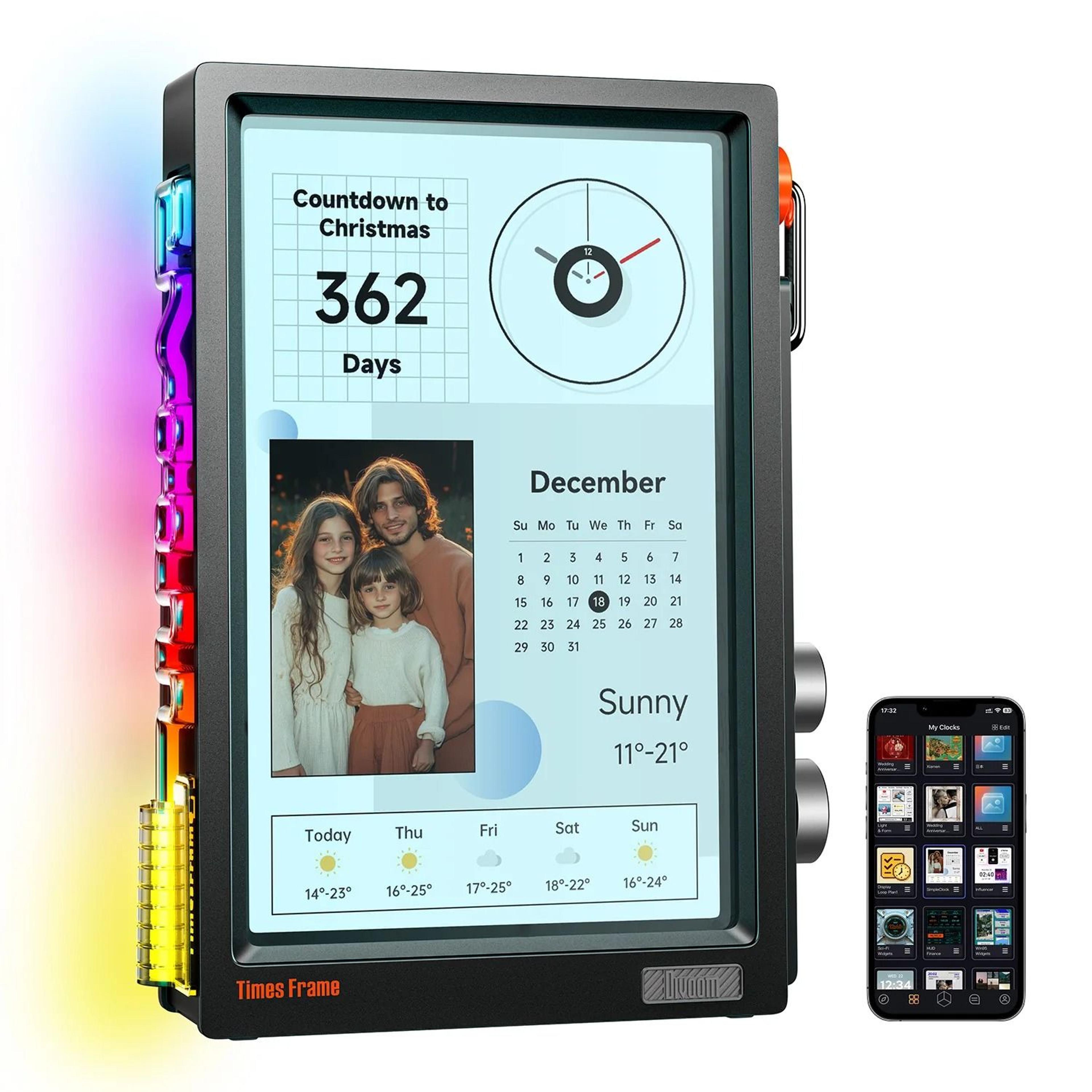hd display clock with widgets for crypto weather stocks and desk decor