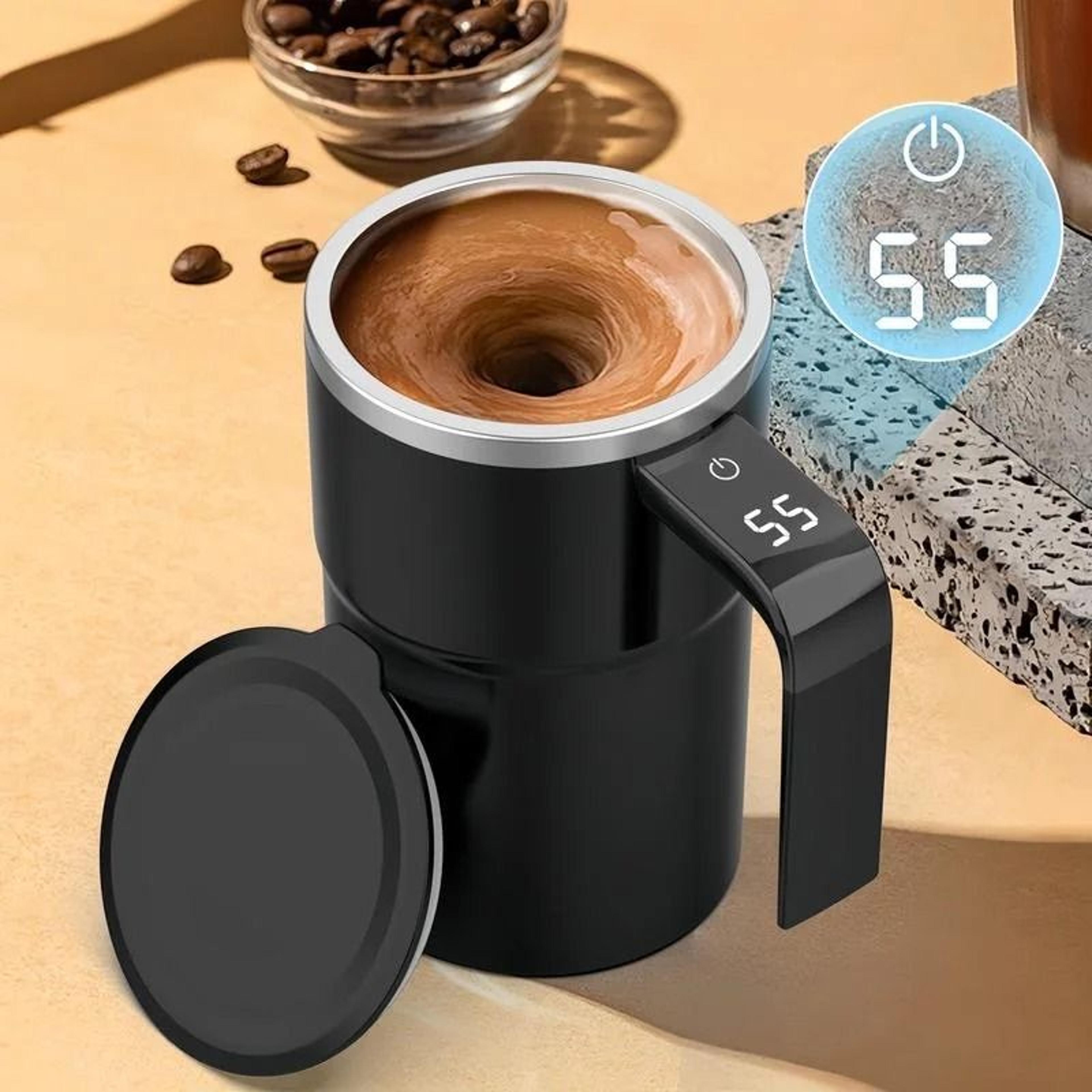 usb rechargeable self mixing coffee mug with magnetic stirring and spill resistant lid