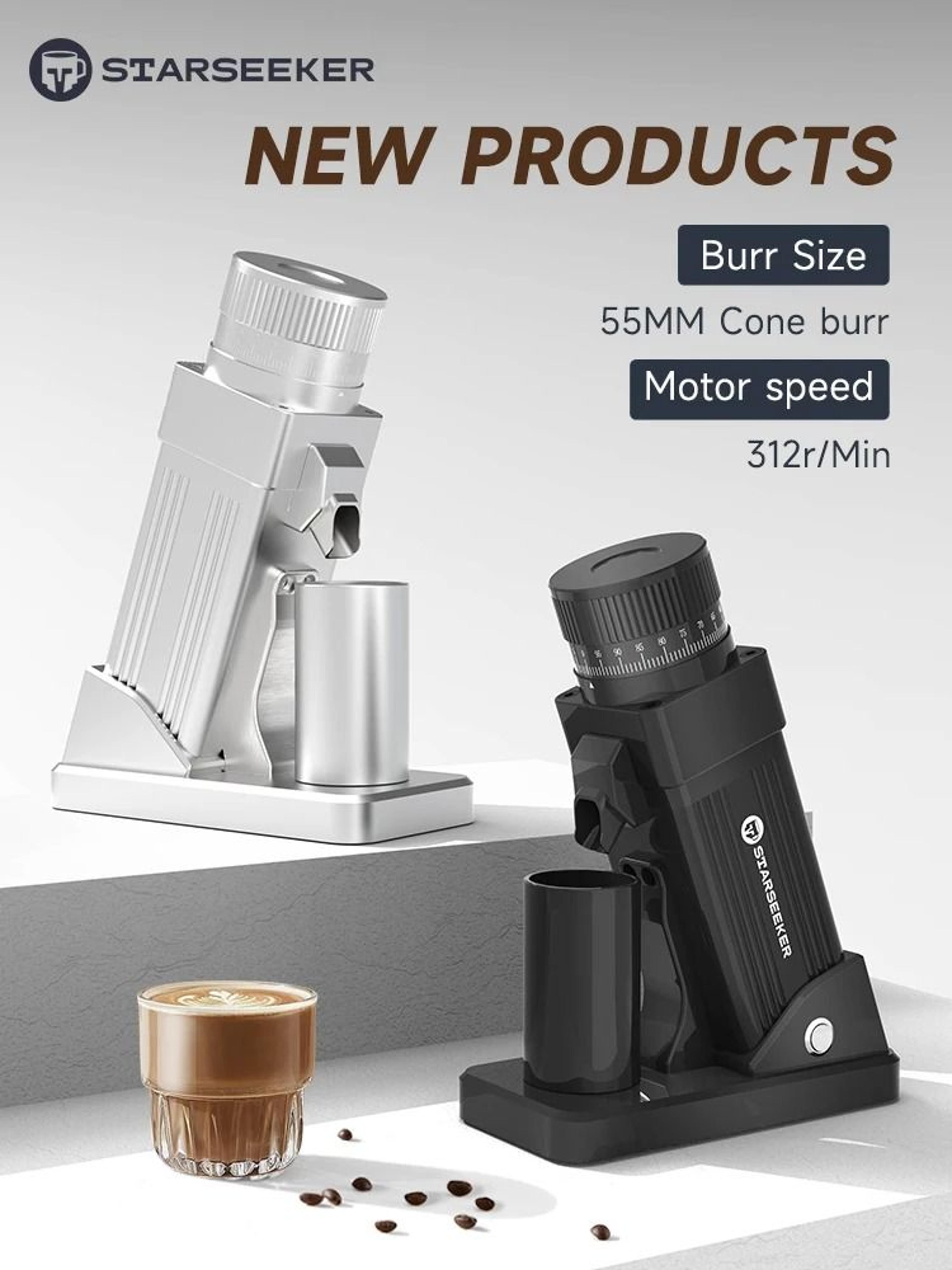 electric espresso coffee grinder with stepless fineness adjustment and 55mm burr