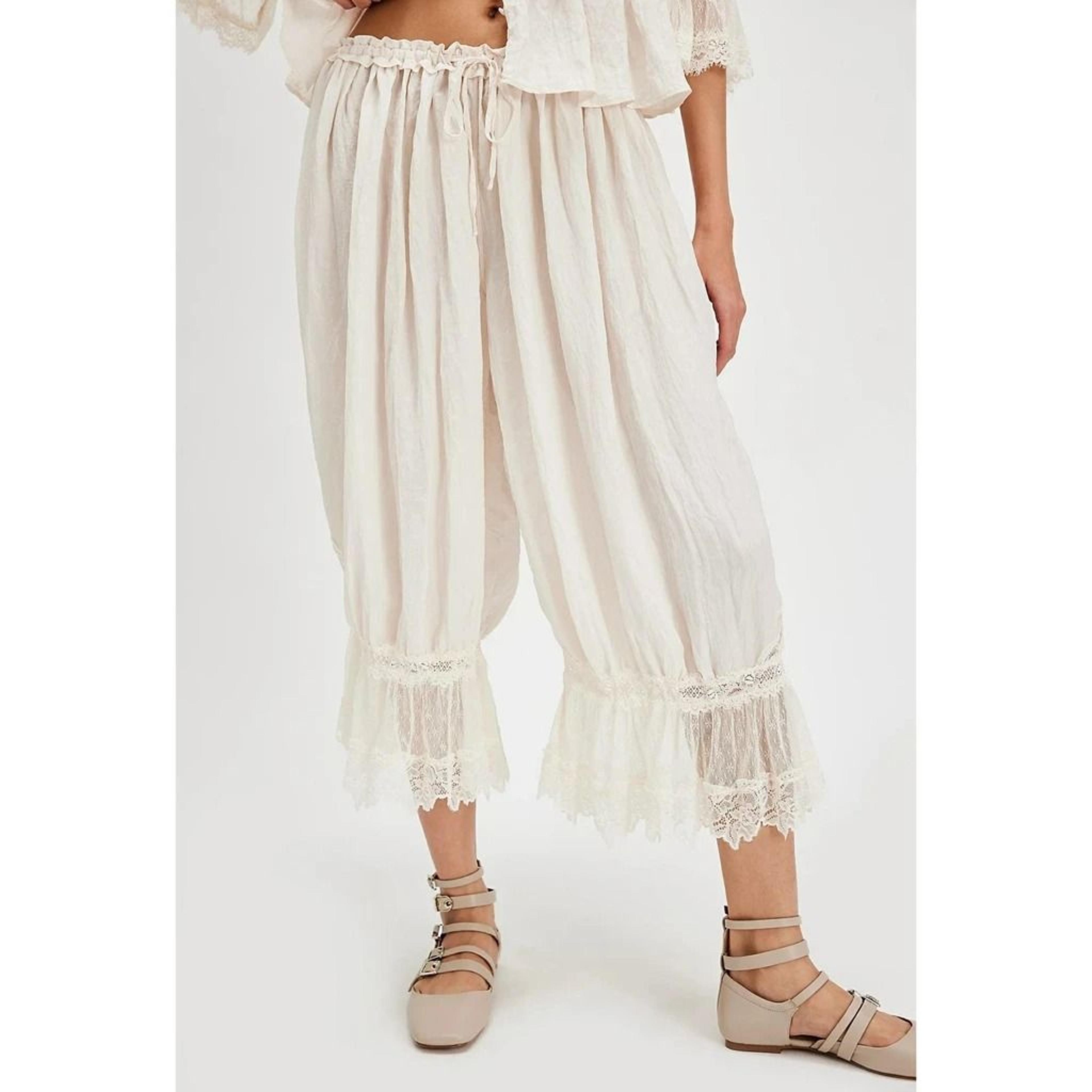 womens high waist cropped bloomers with lace detail and drawstring fit