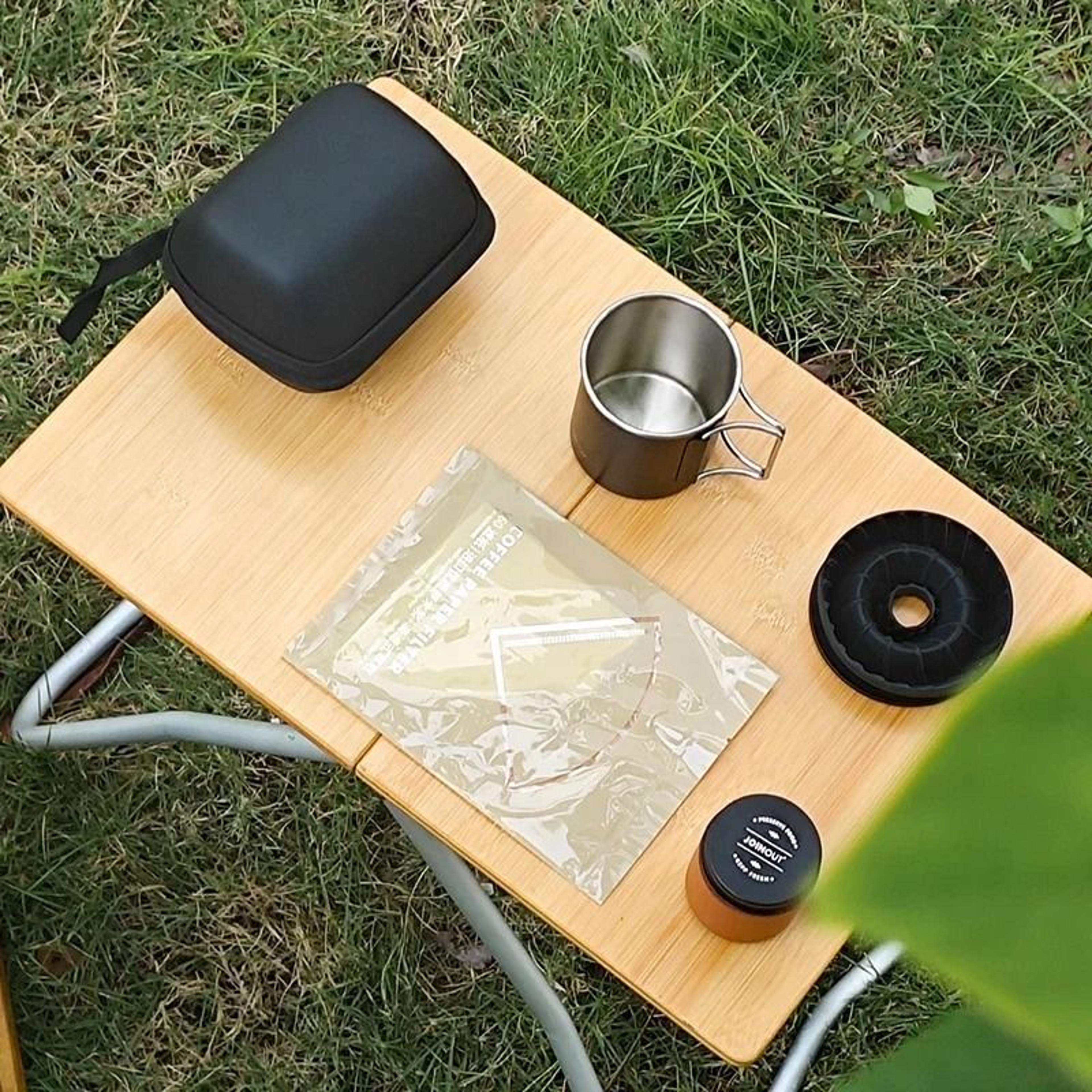 portable hand brew coffee set with silicone filter for travel and camping