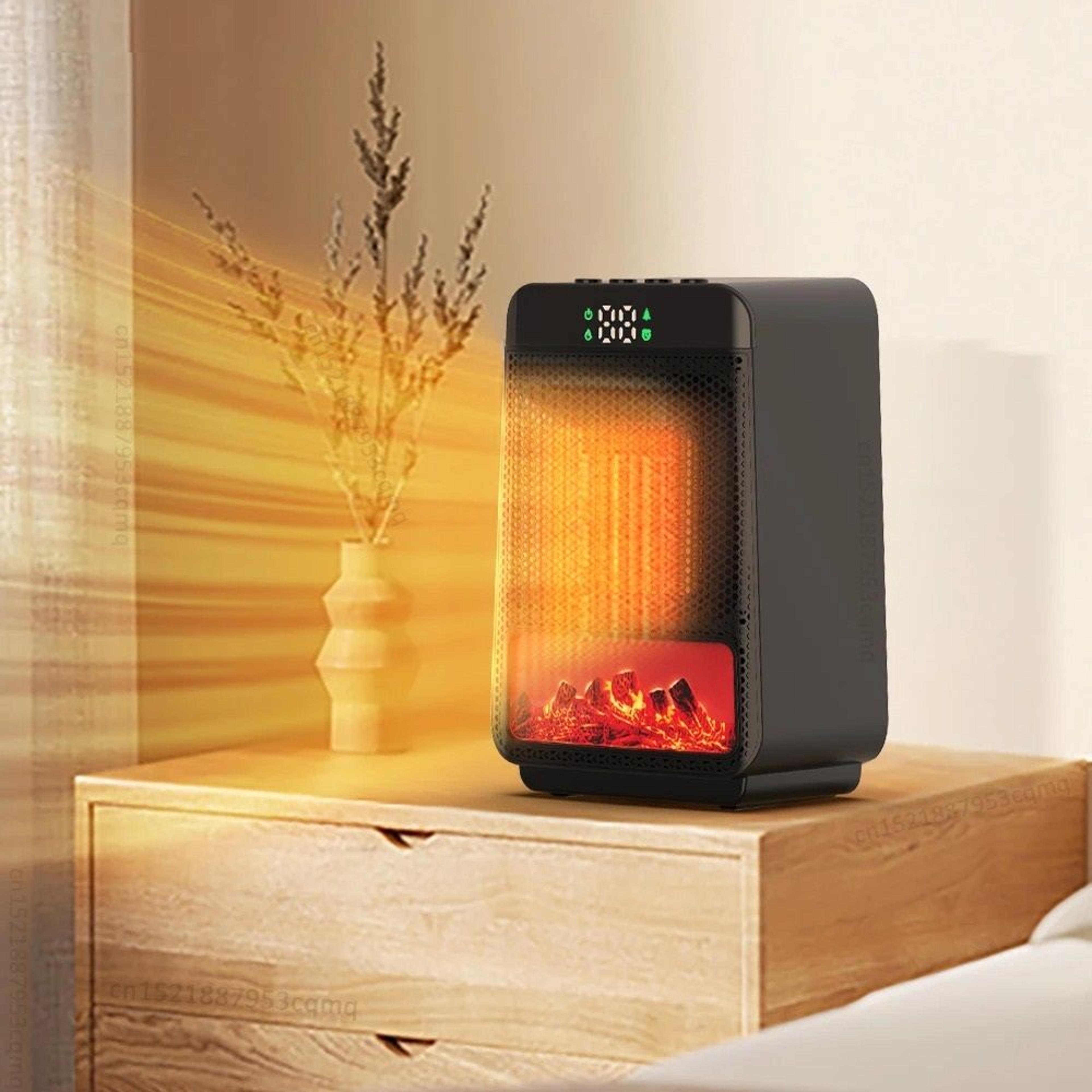mini space heater with realistic flame effect fan heater