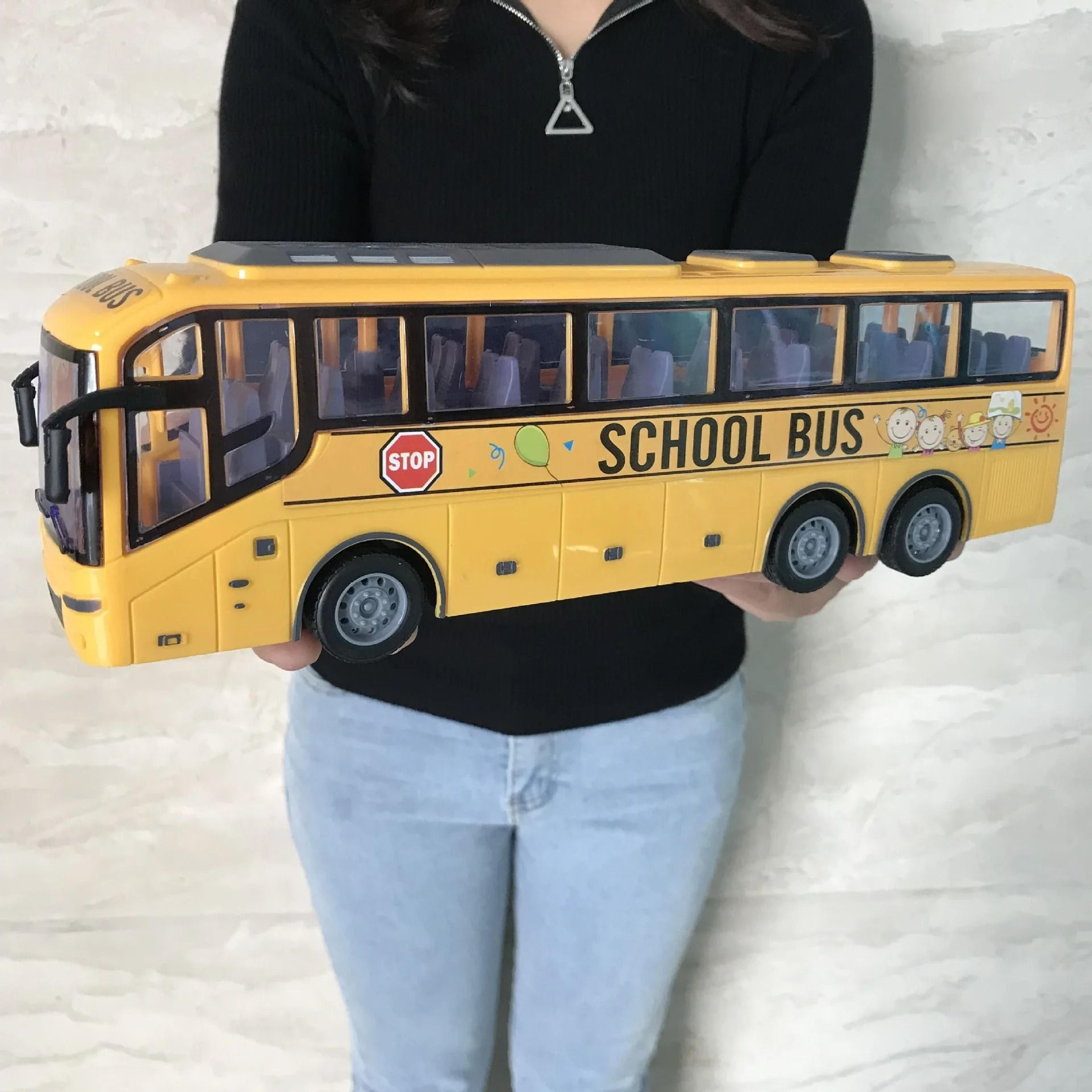 large rc electric bus toy with led lights for kids