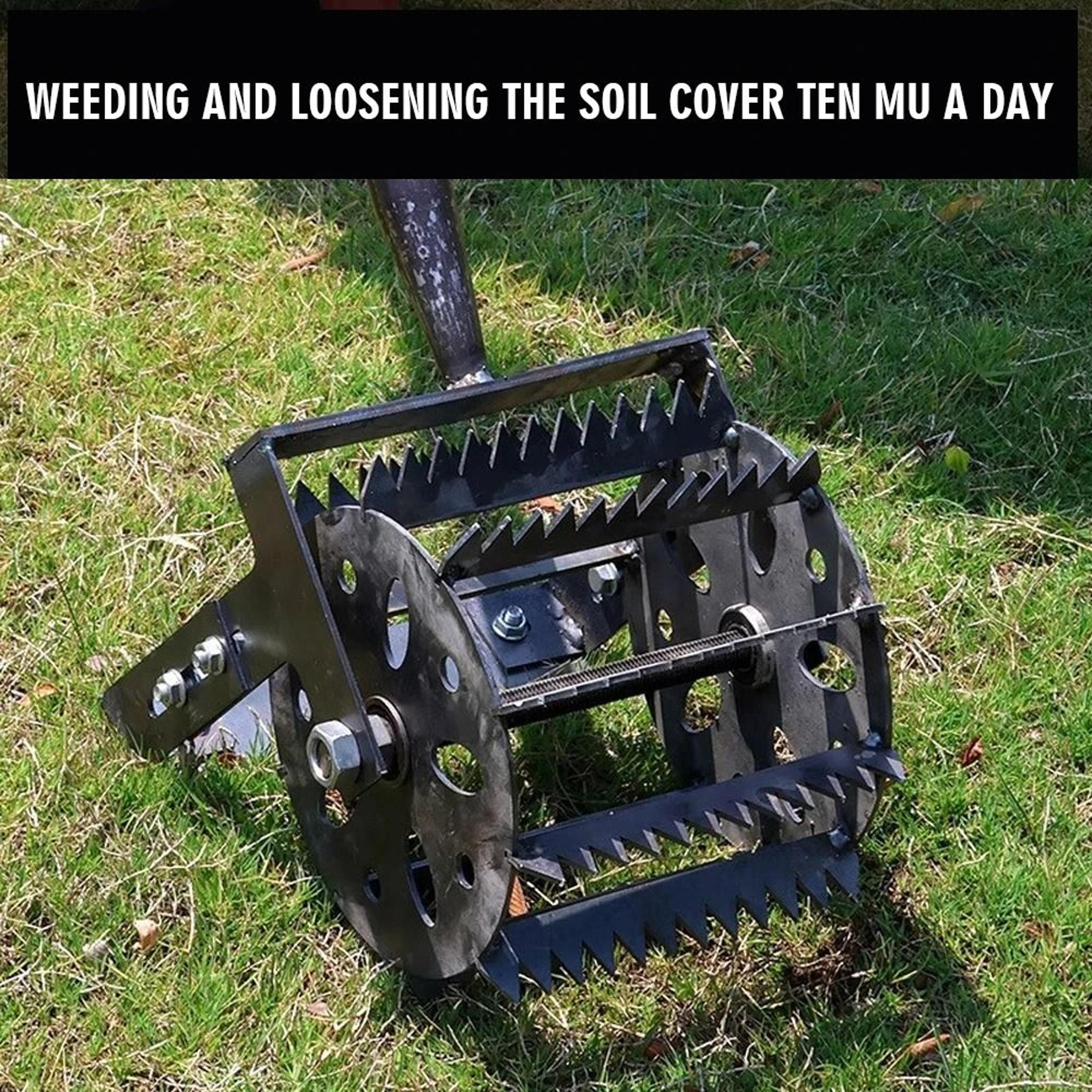 wheeled hand push weeding tool with steel blade no handle