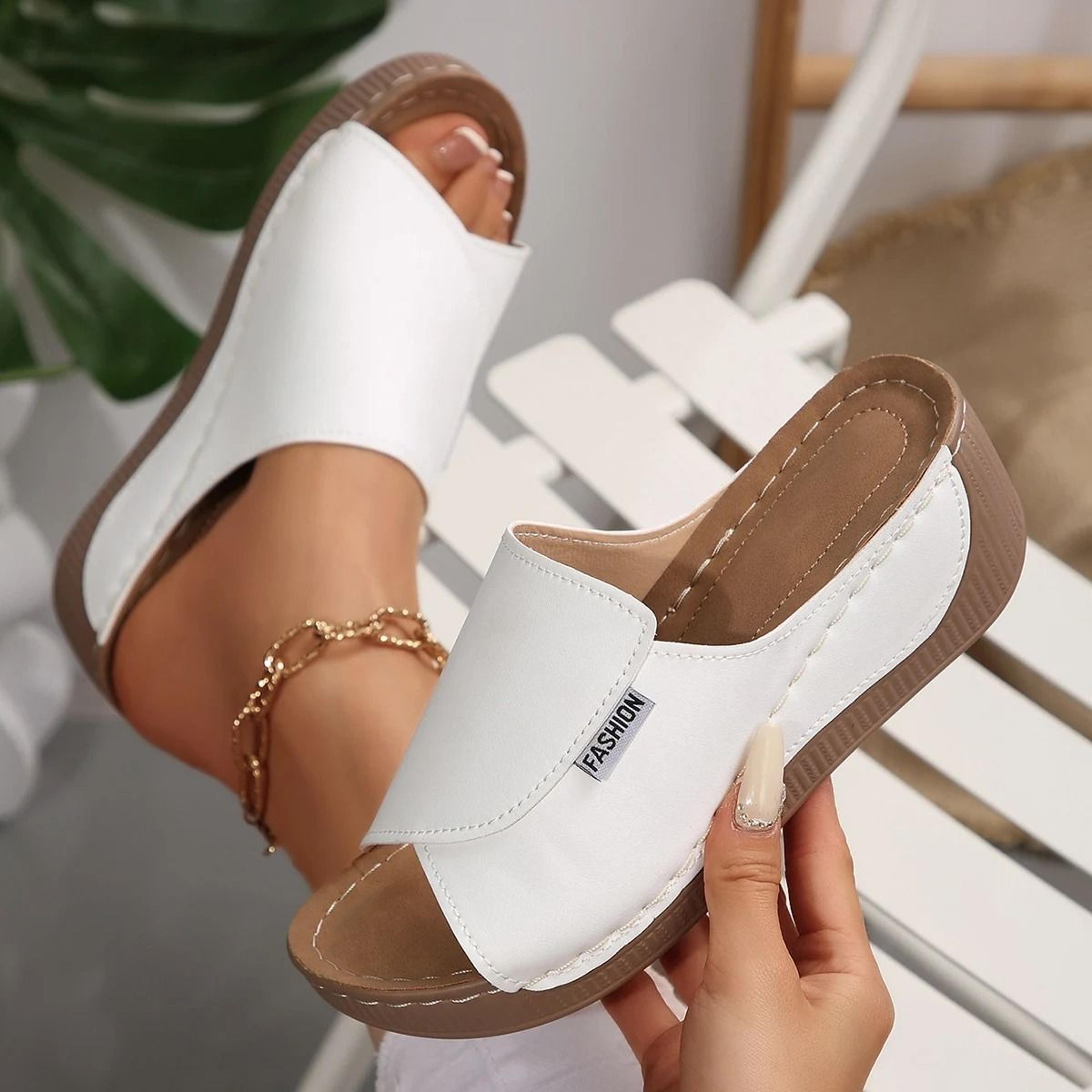 women wedge slippers open toe breathable sandals with buckle