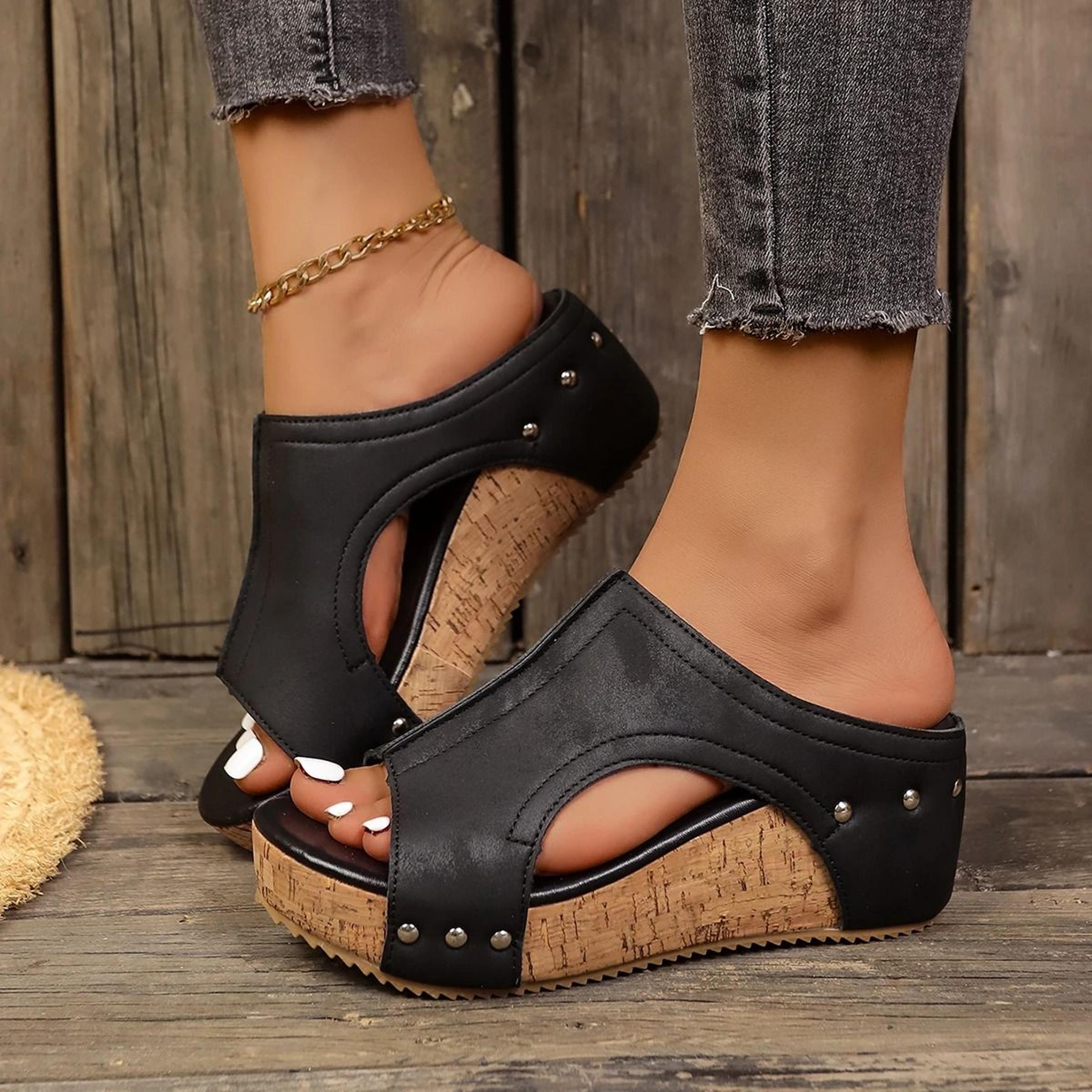 mesh breathable open toe summer wedge sandals for women with comfortable platform