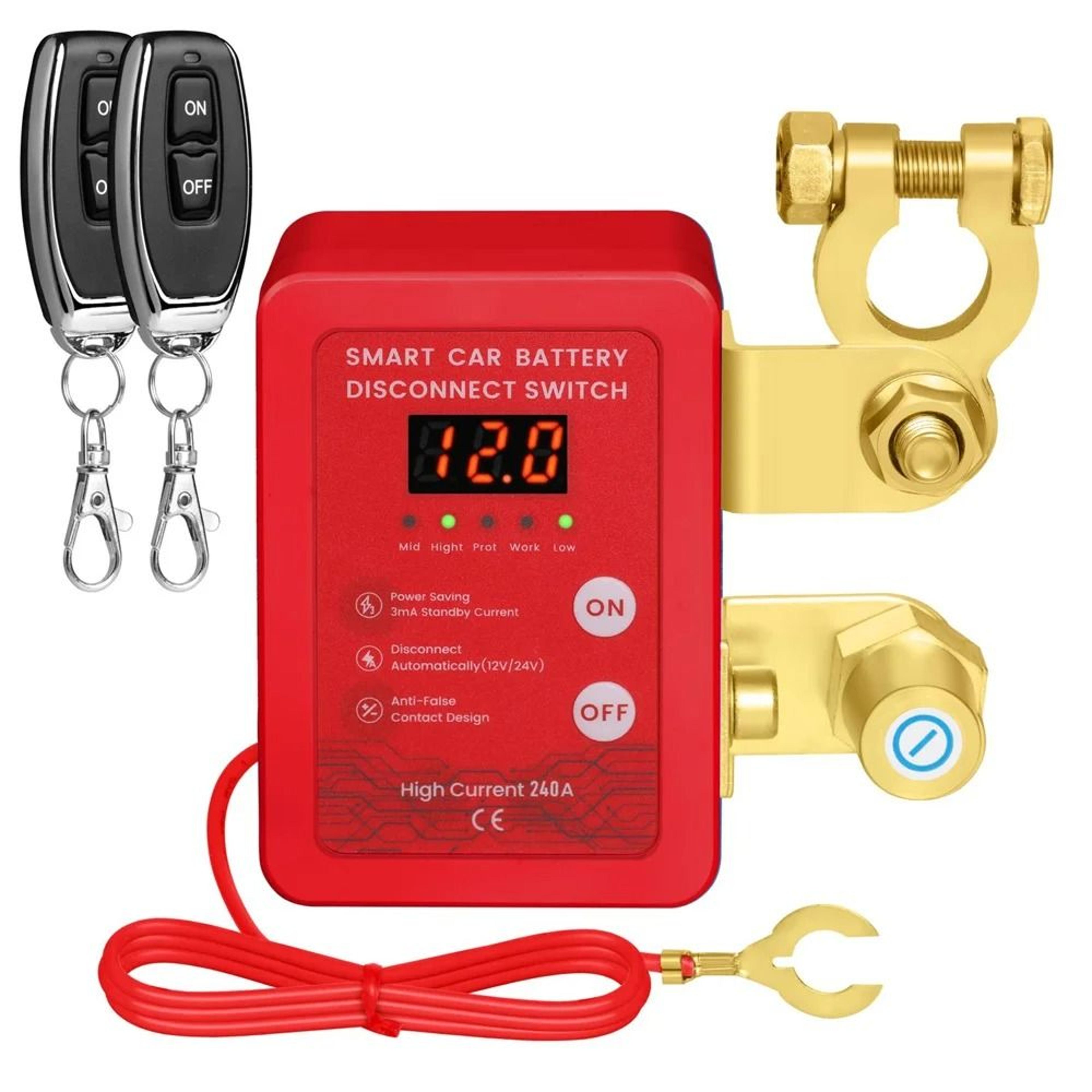 heavy duty remote battery disconnect switch with led voltage display and automatic power shut off for cars and trucks