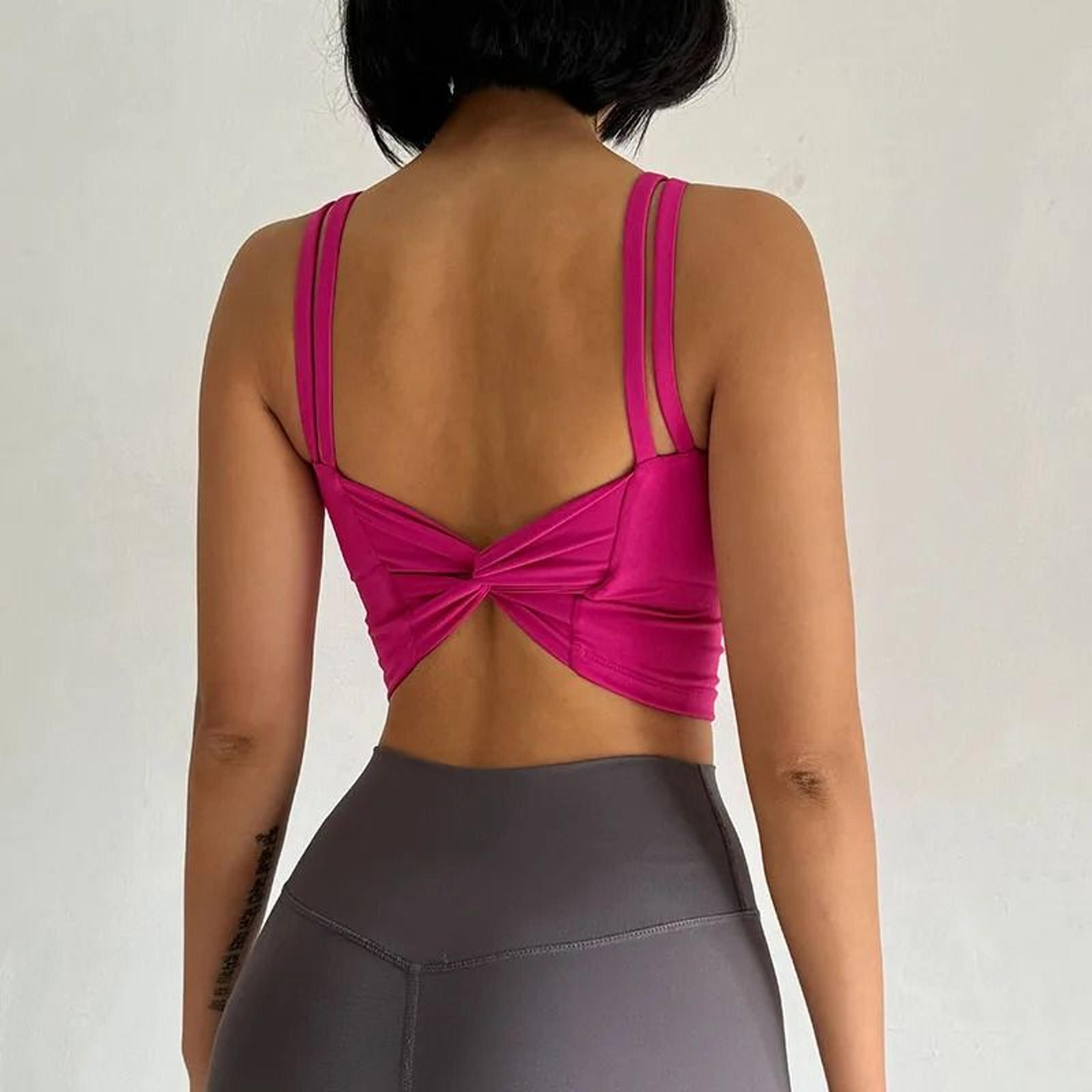 womens back knotted push up sports bra for fitness and yoga
