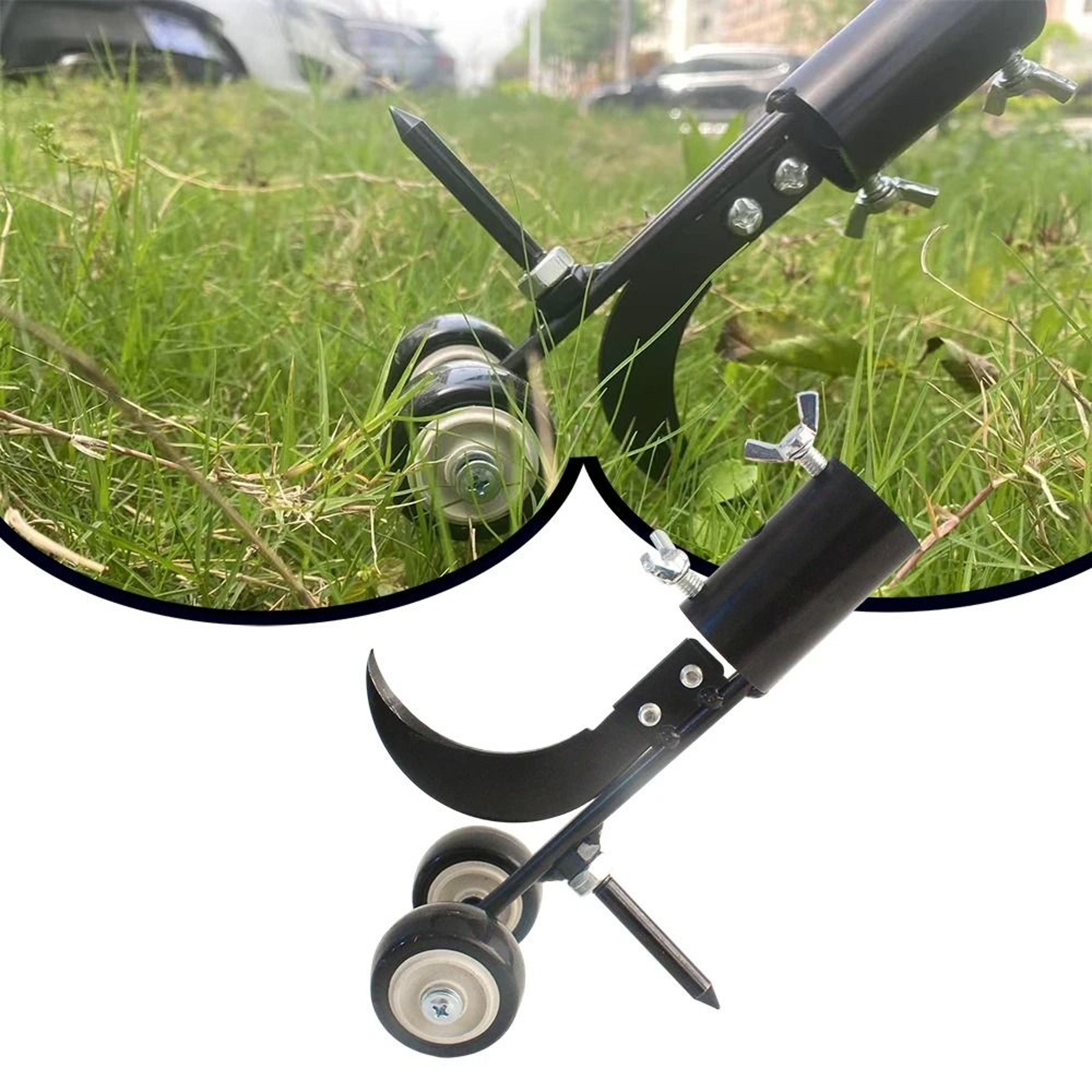 heavy duty garden weeder with auxiliary wheels and lawn cutter