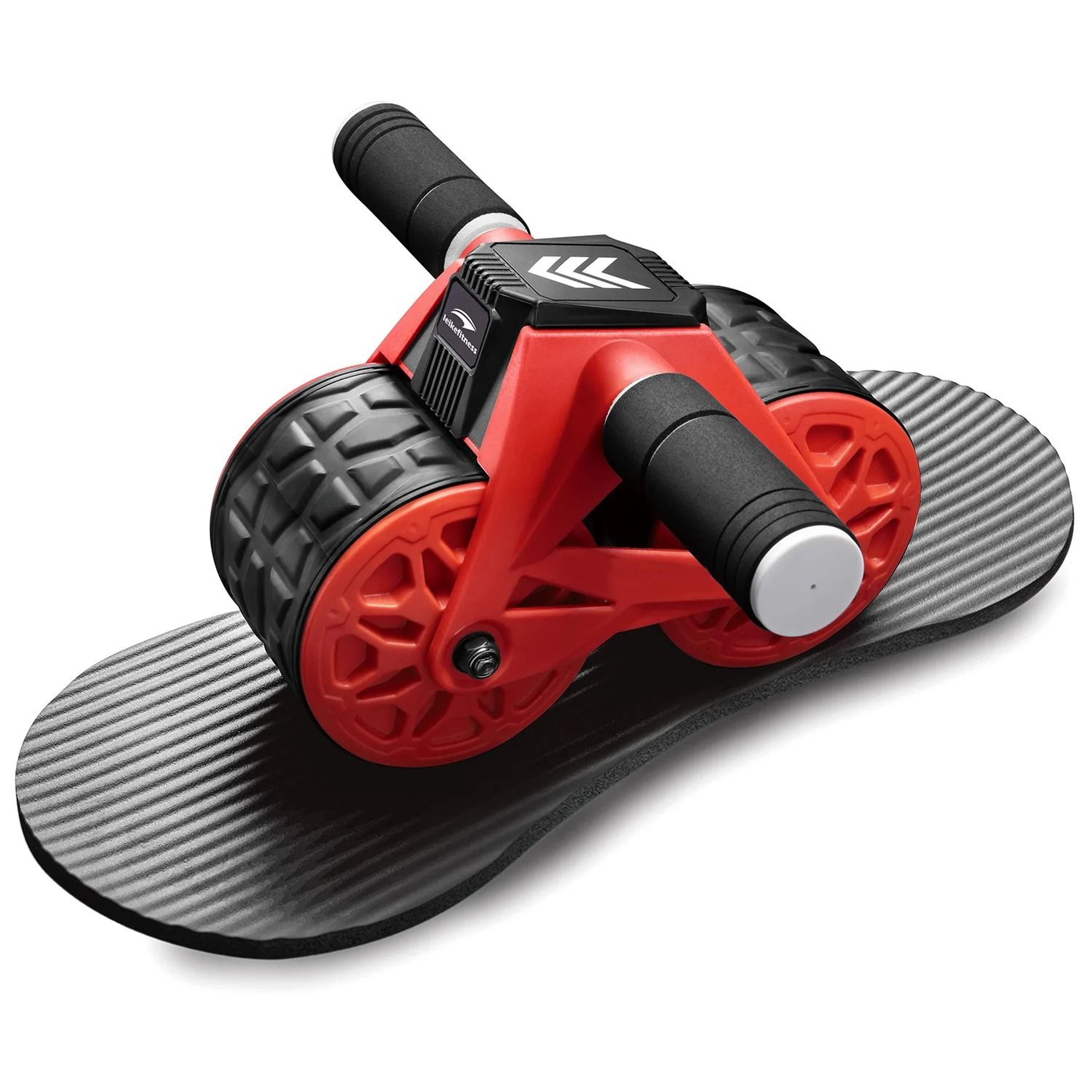 self returning ab wheel with workout display and comfort mat