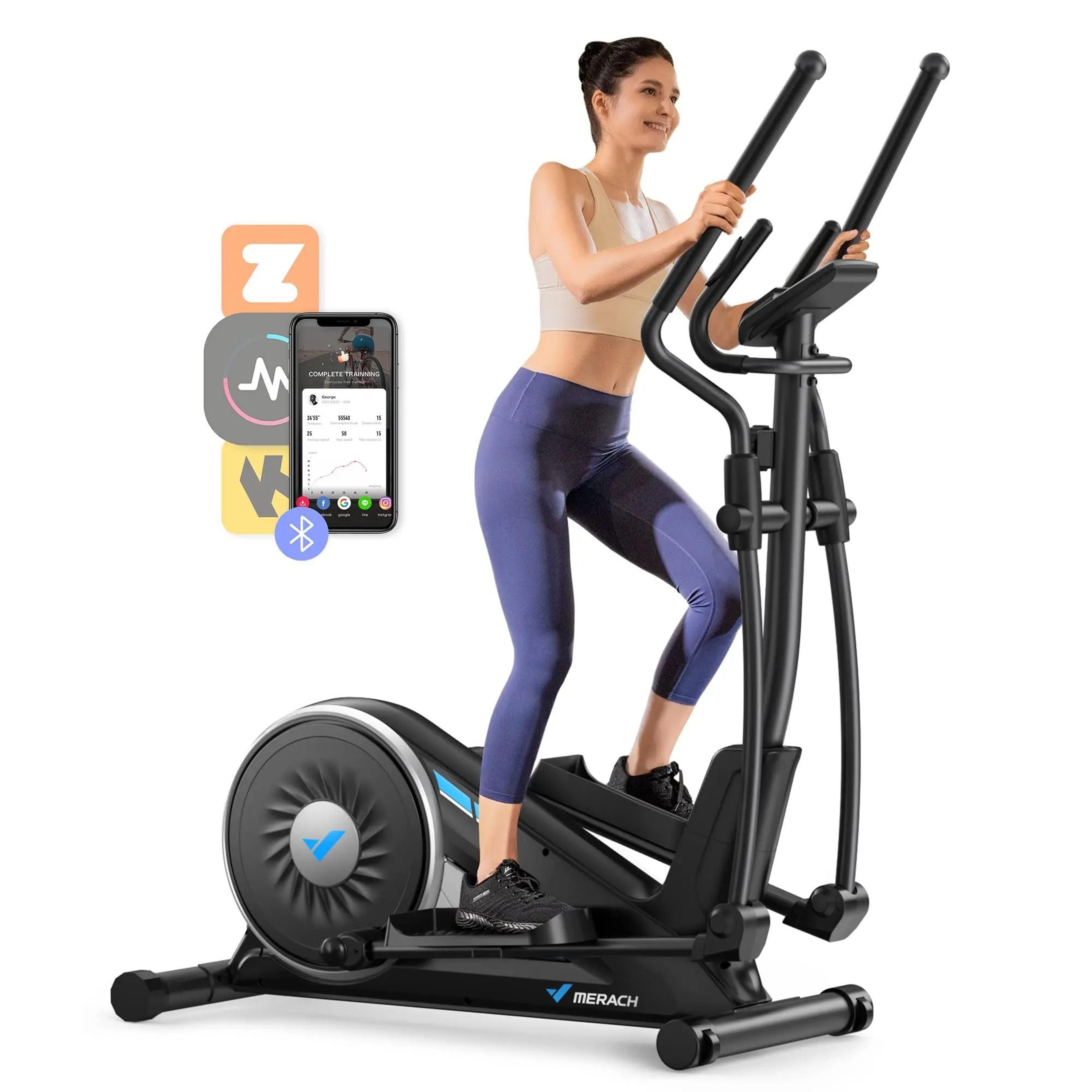 quiet magnetic elliptical trainer with adjustable resistance and app support