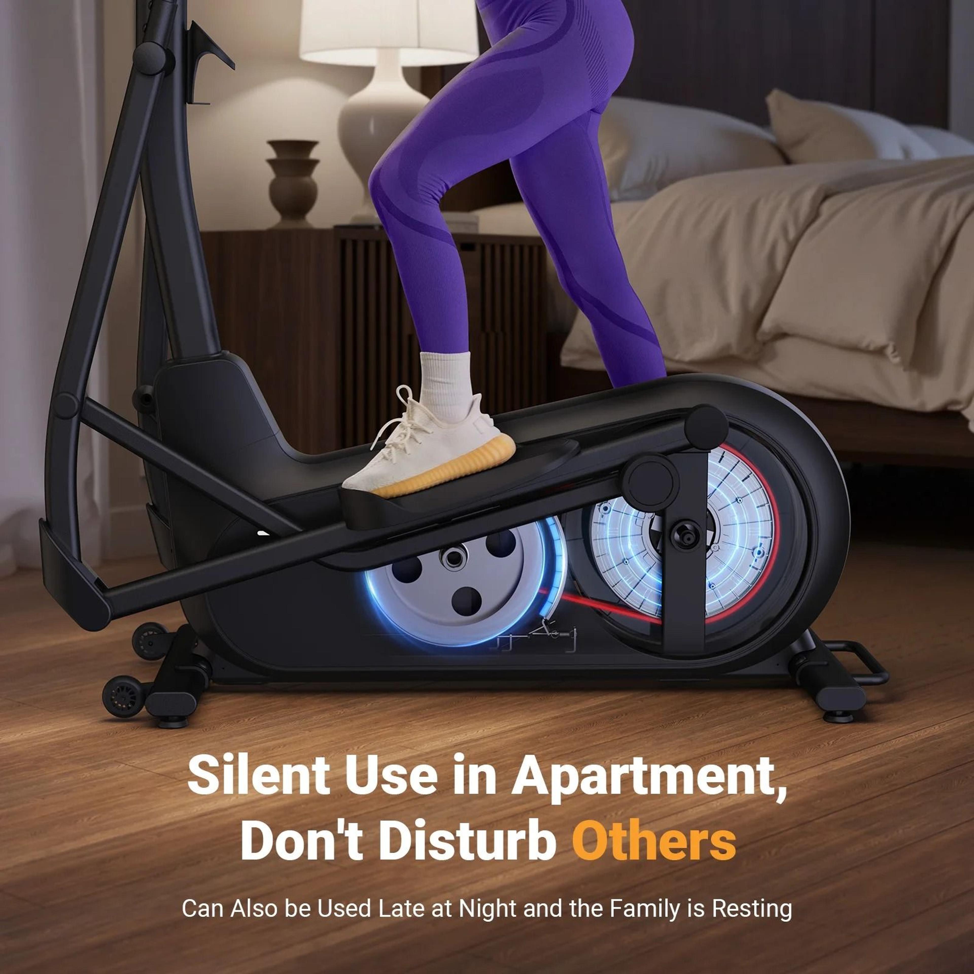 smooth quiet elliptical trainer with adjustable resistance and long stride