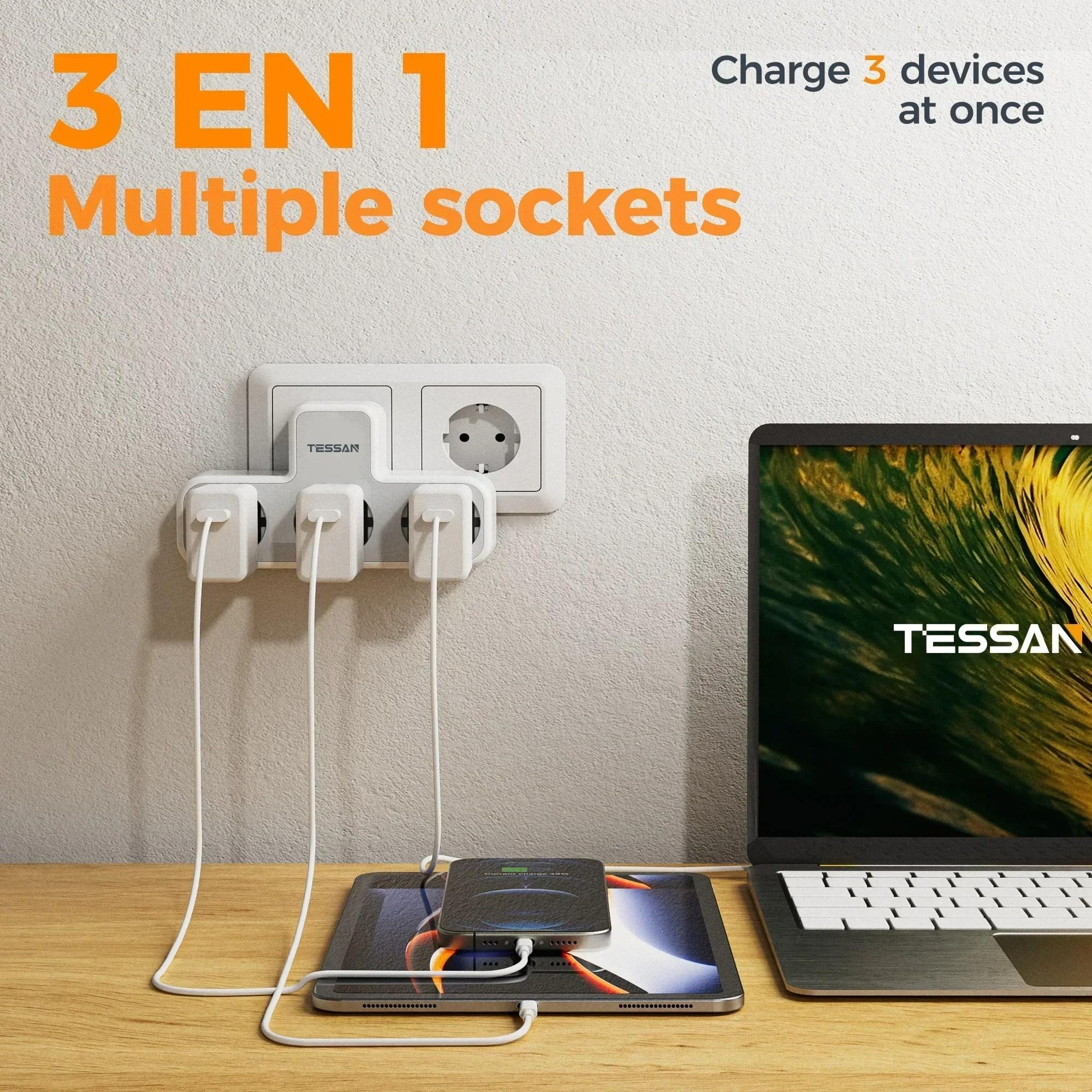 multi outlet eu power strip with usb charging and safety
