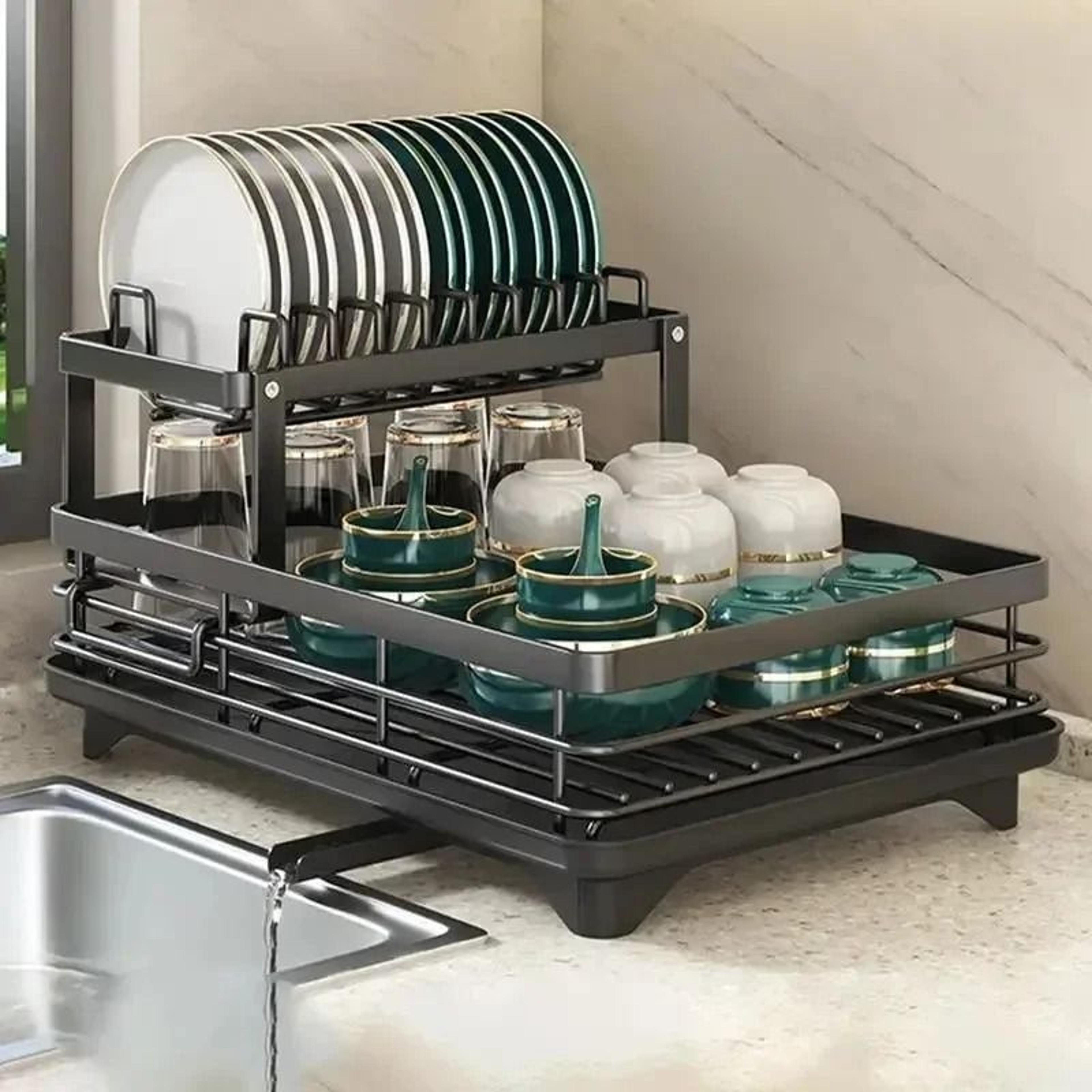 adjustable over sink dish drying rack with drainboard