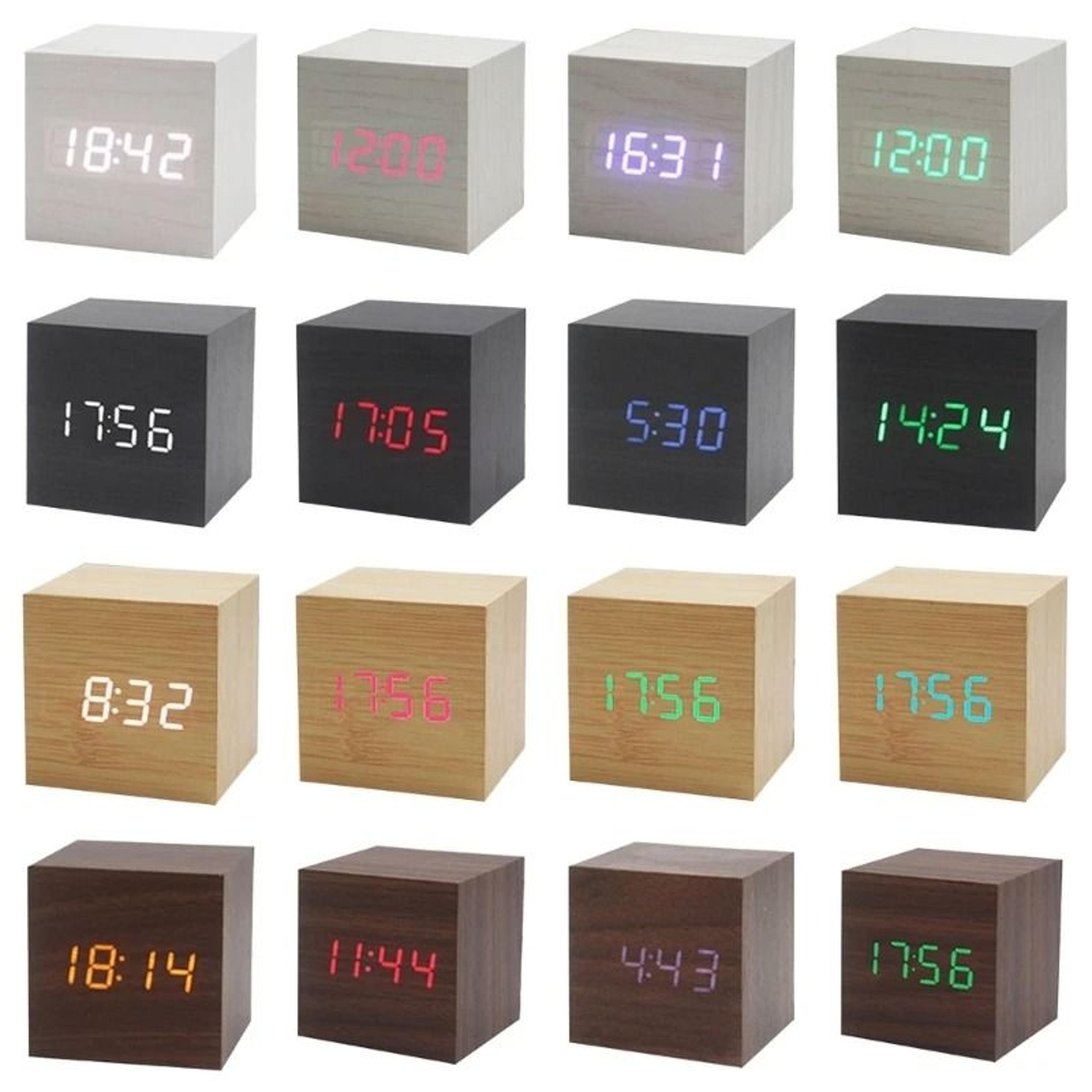 wooden cube voice control alarm clock