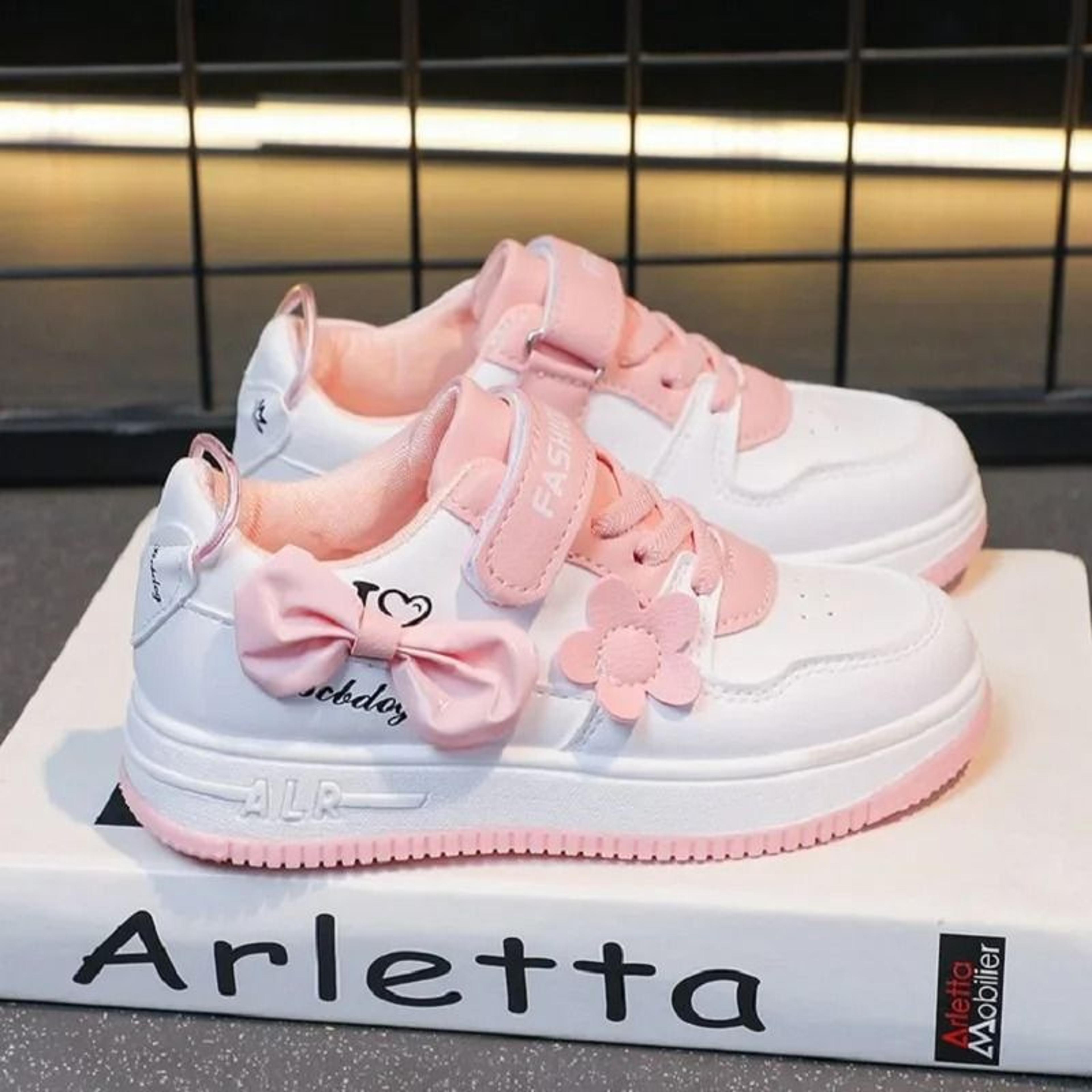 girls bow sneakers with soft sole for everyday comfort
