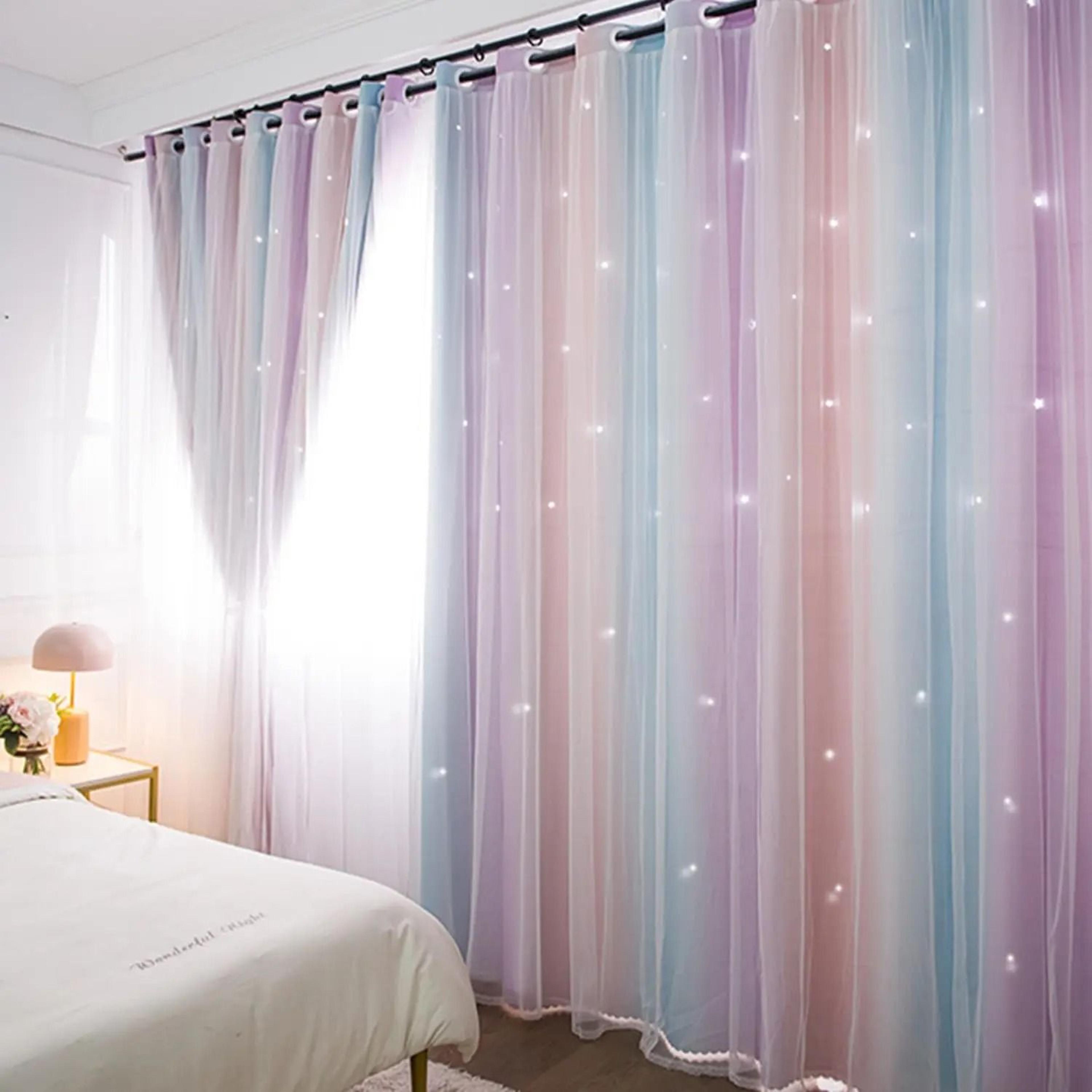 colorful rainbow star curtains for kids room