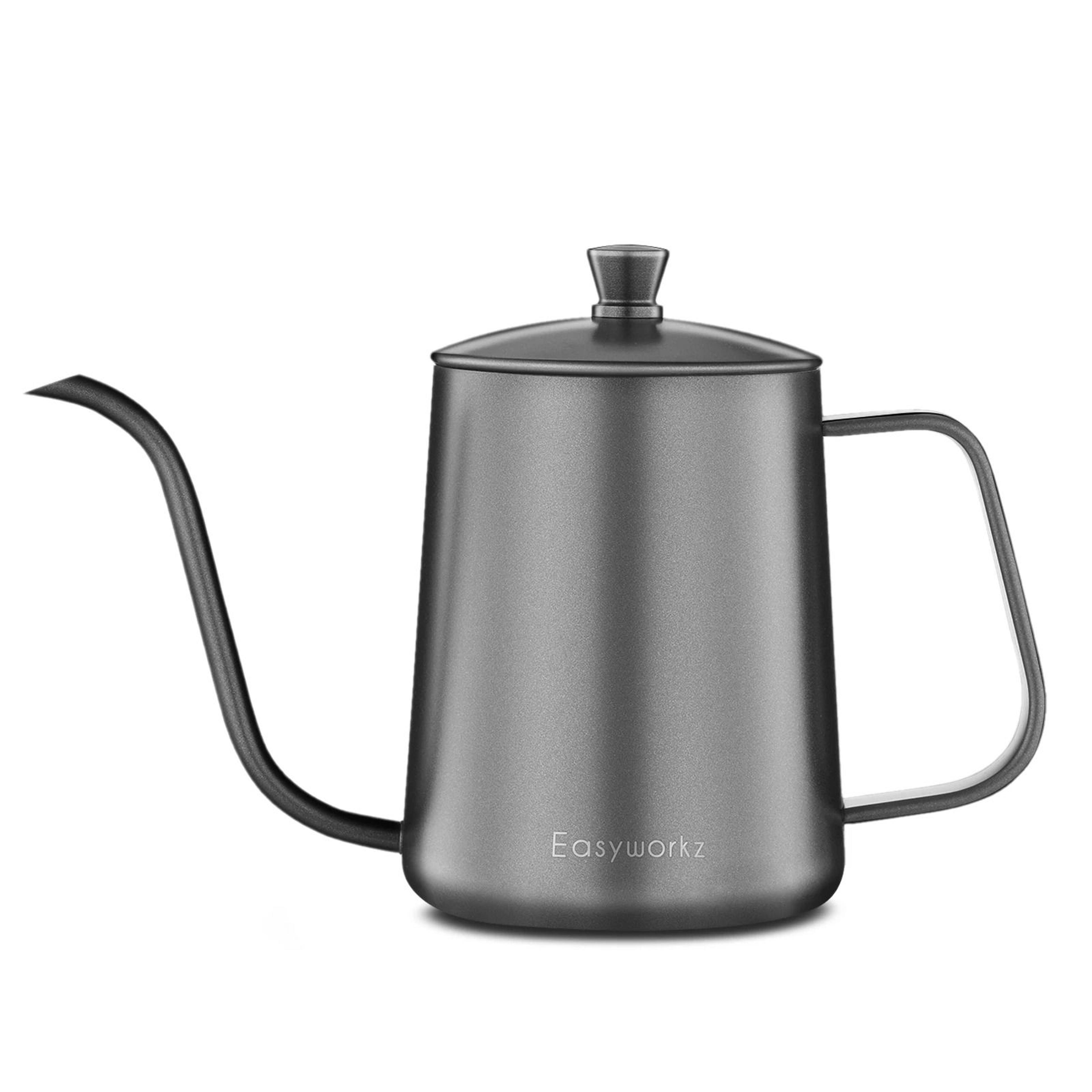 gooseneck pour over coffee kettle with long narrow spout