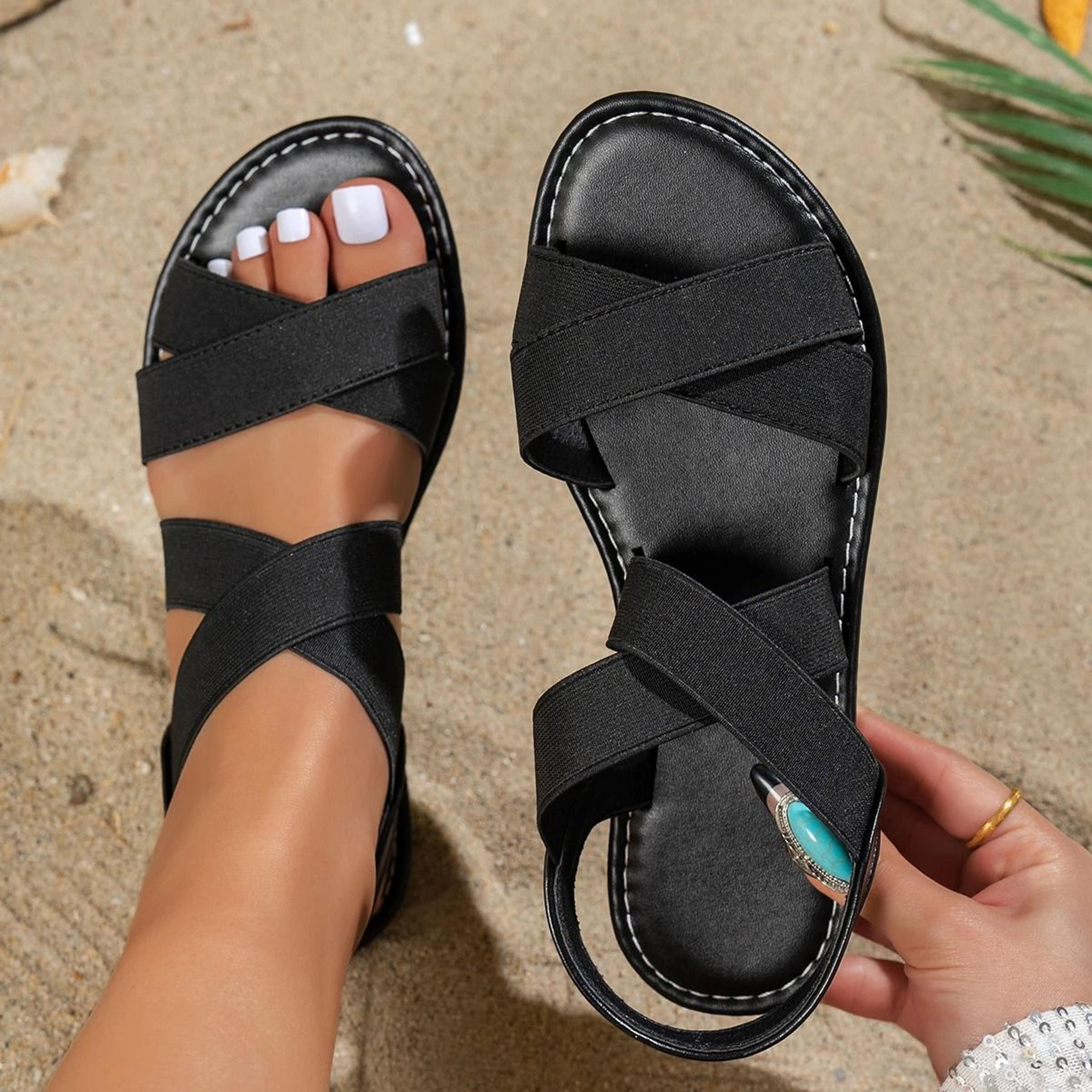 elastic band casual flat sandals for women