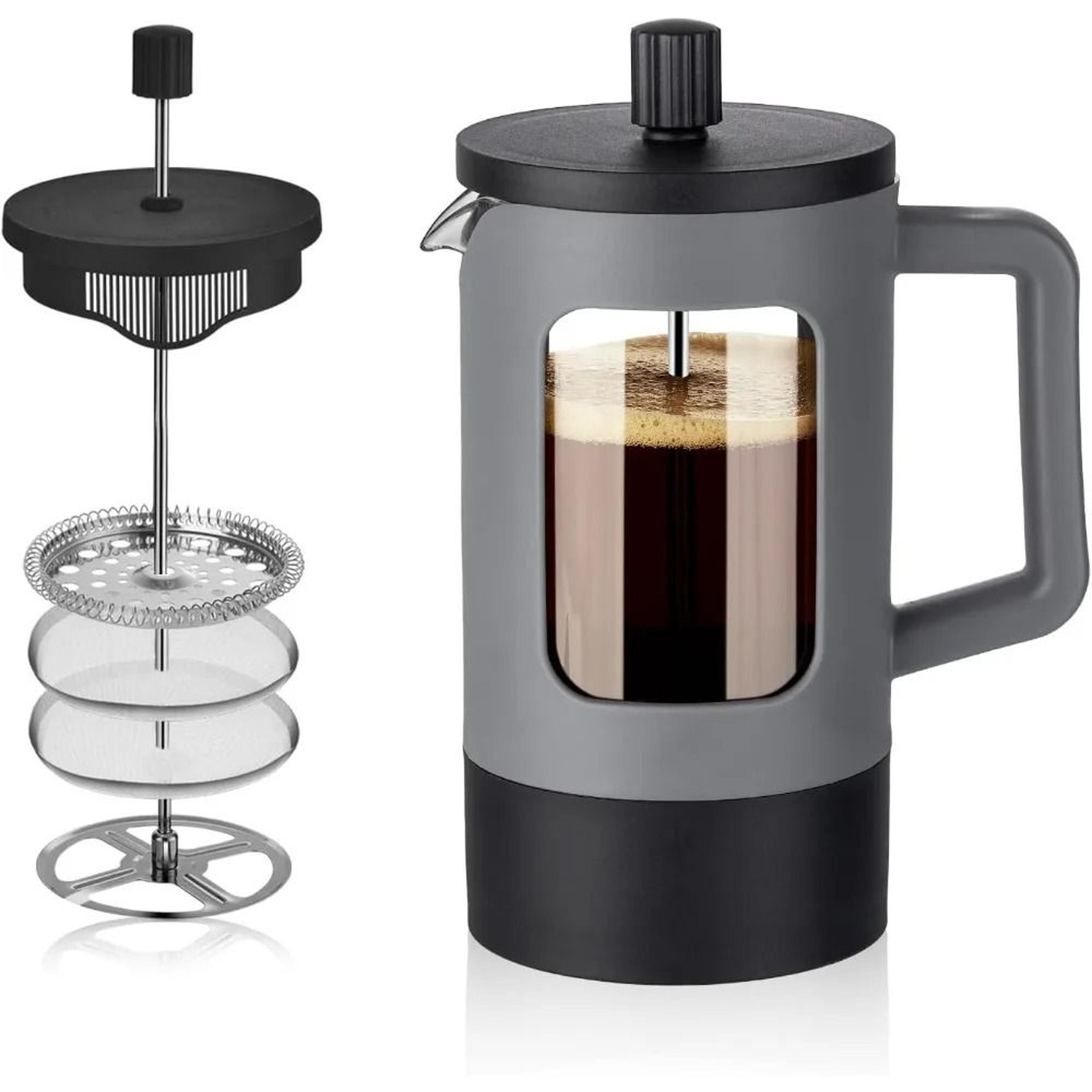 french press coffee pot with heat resistant glass and four level filtration