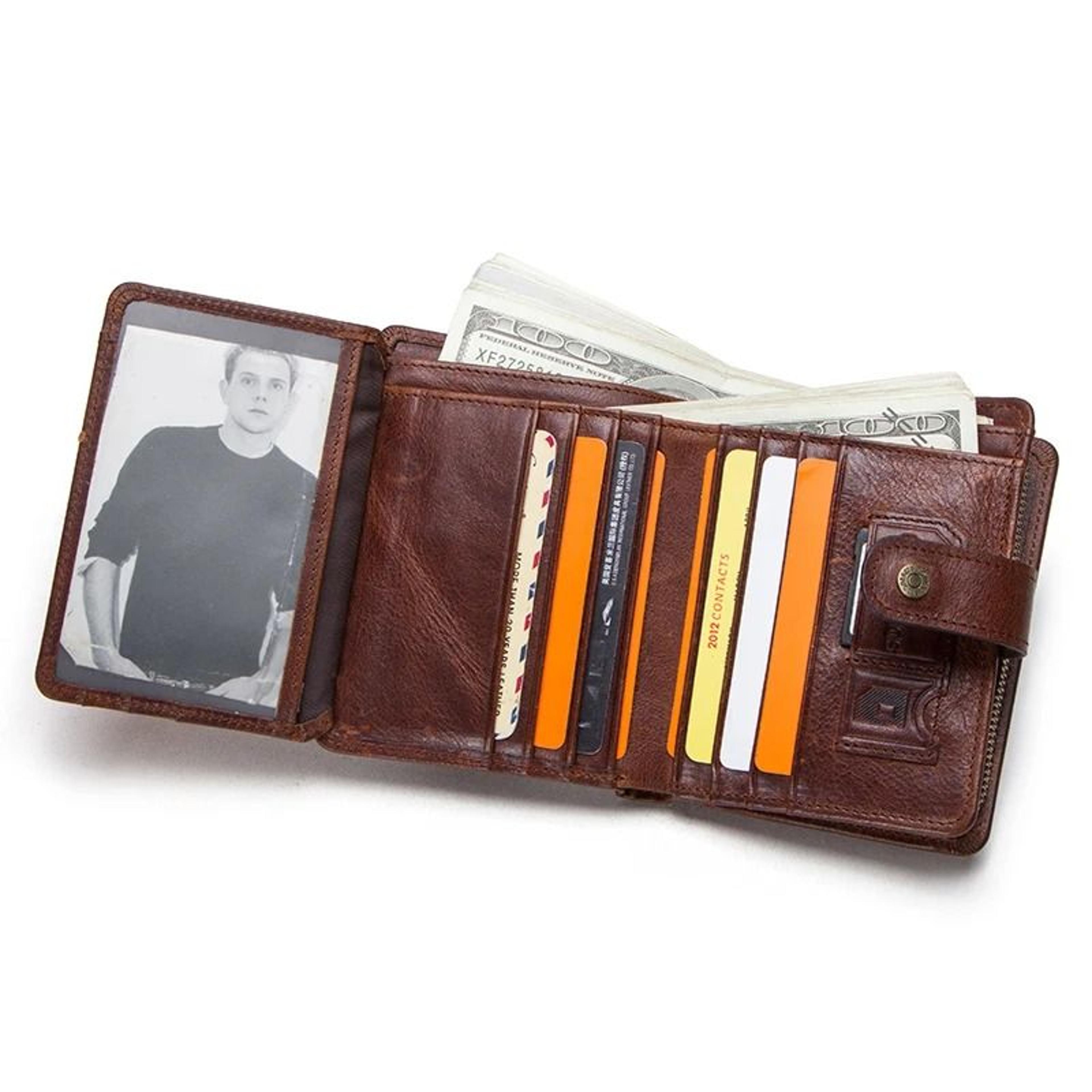 genuine leather rfid blocking wallet with coin pocket