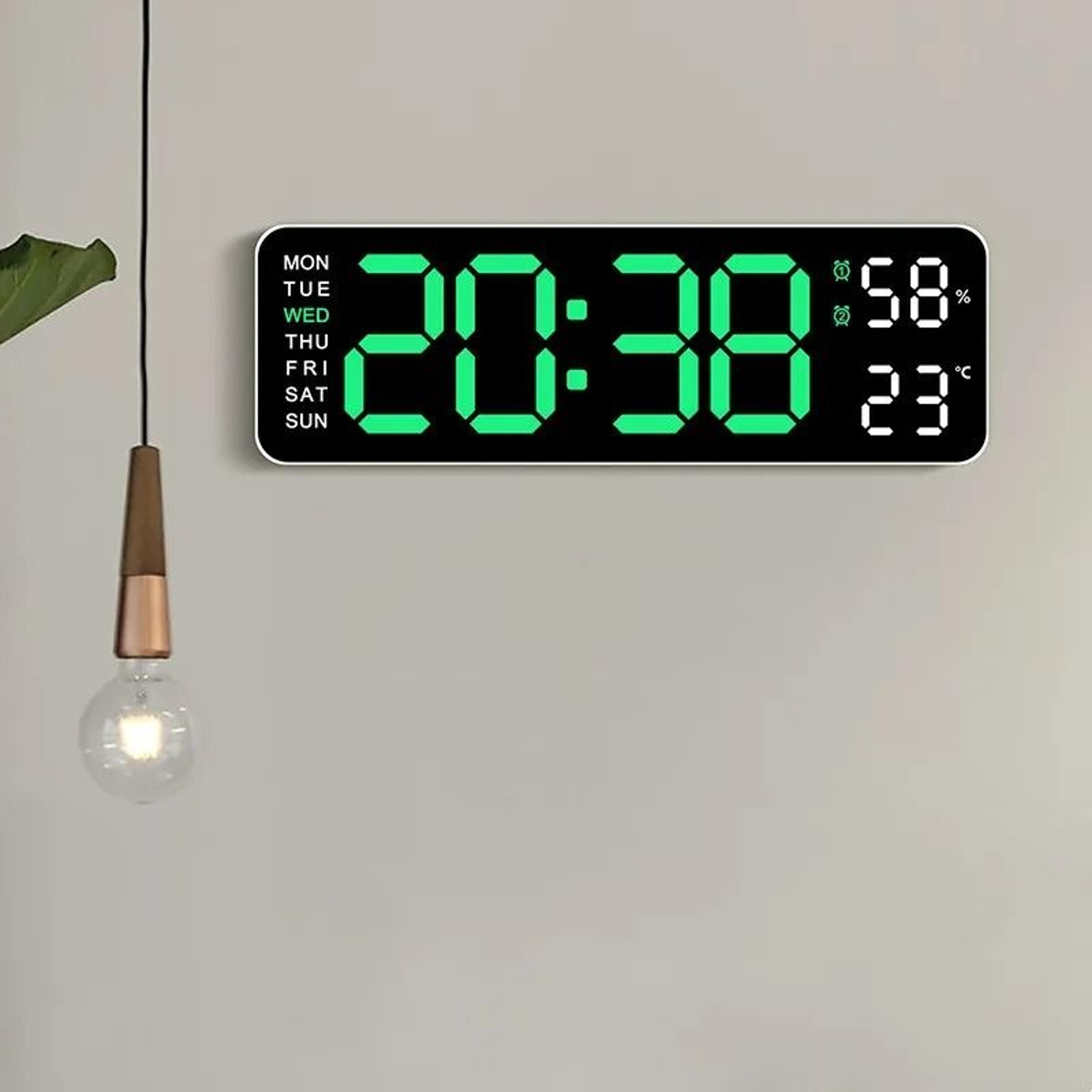 large digital wall clock with temperature humidity auto dimming usb powered