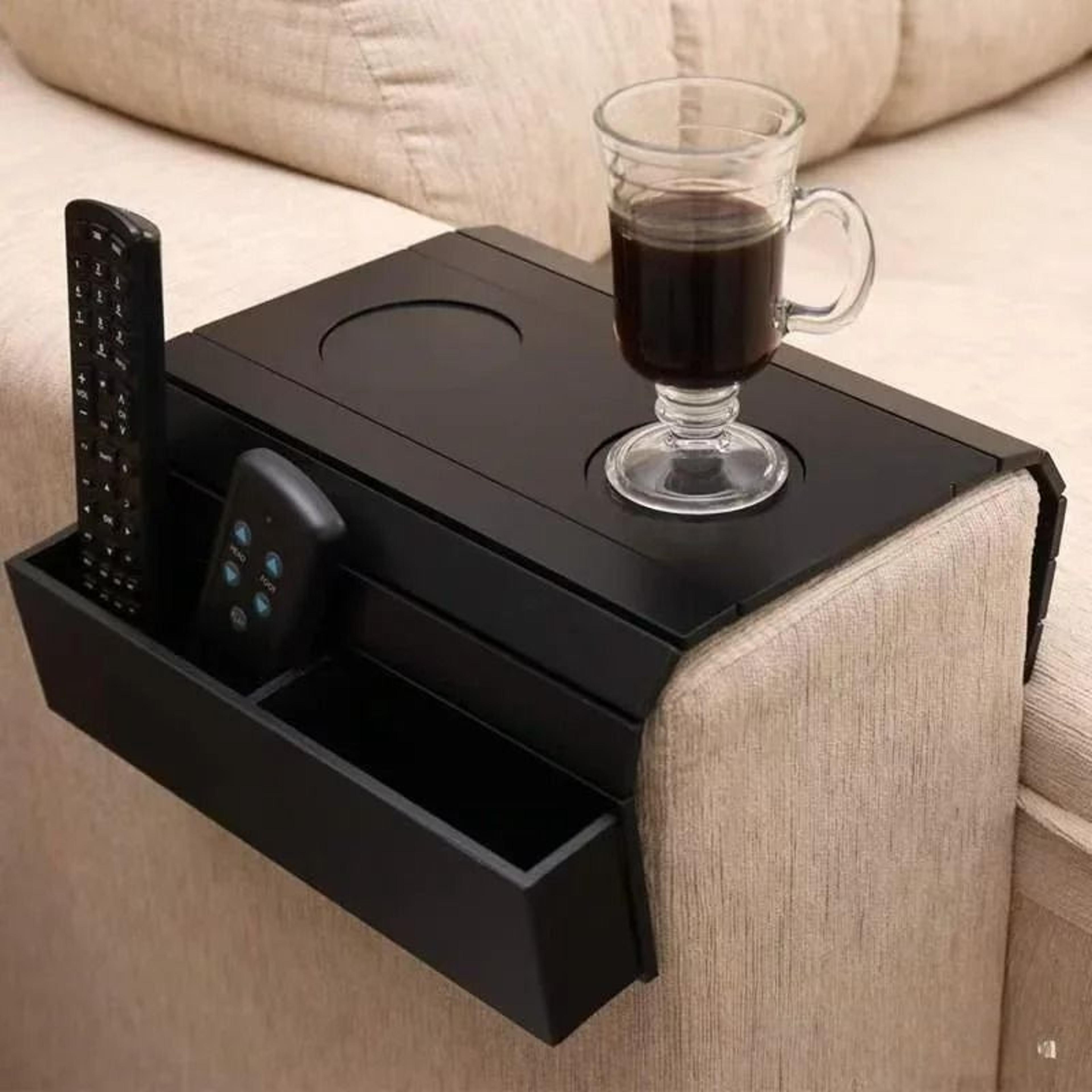 foldable bamboo sofa armrest tray with cup holder