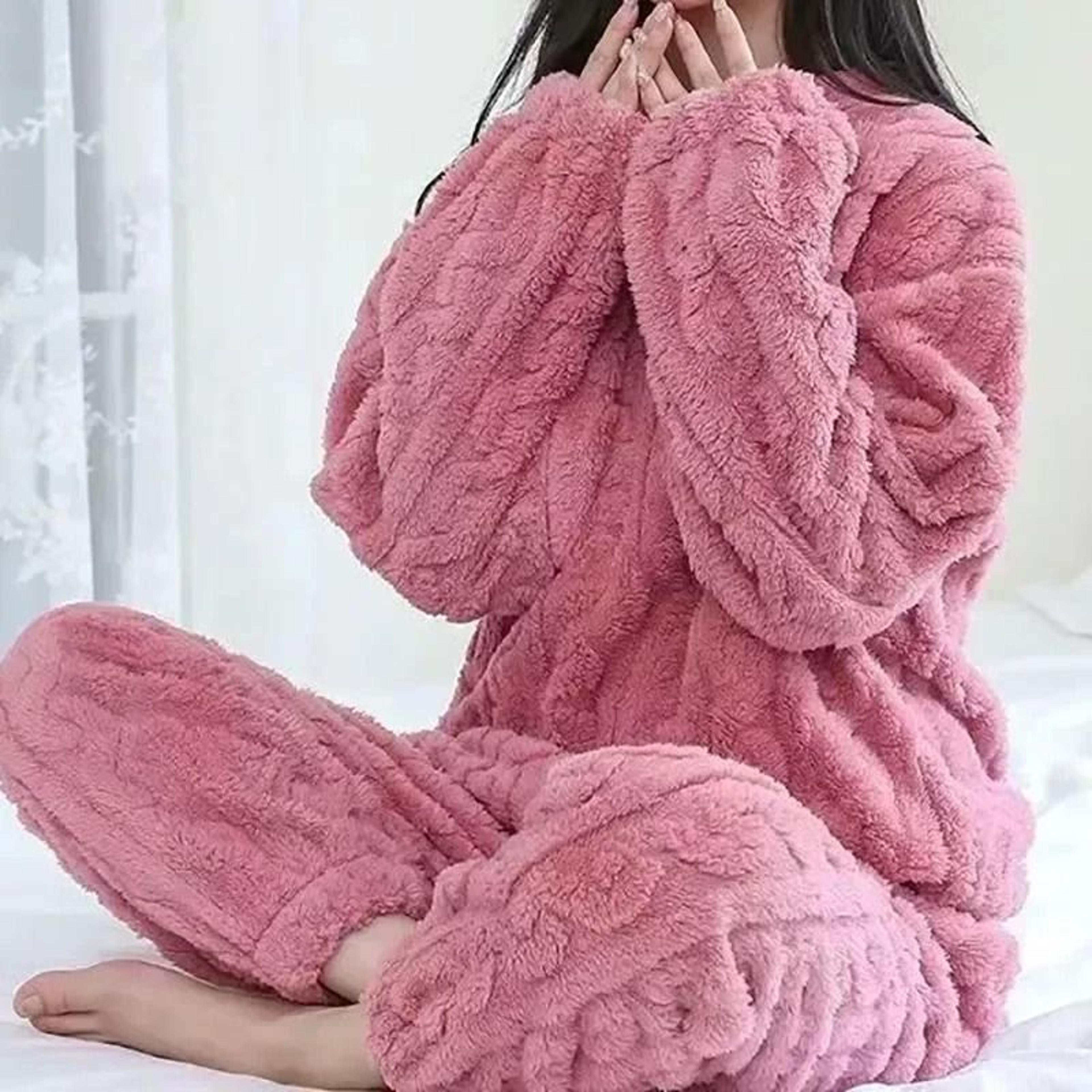 velvet ribbed fleece 2 piece lounge set for women