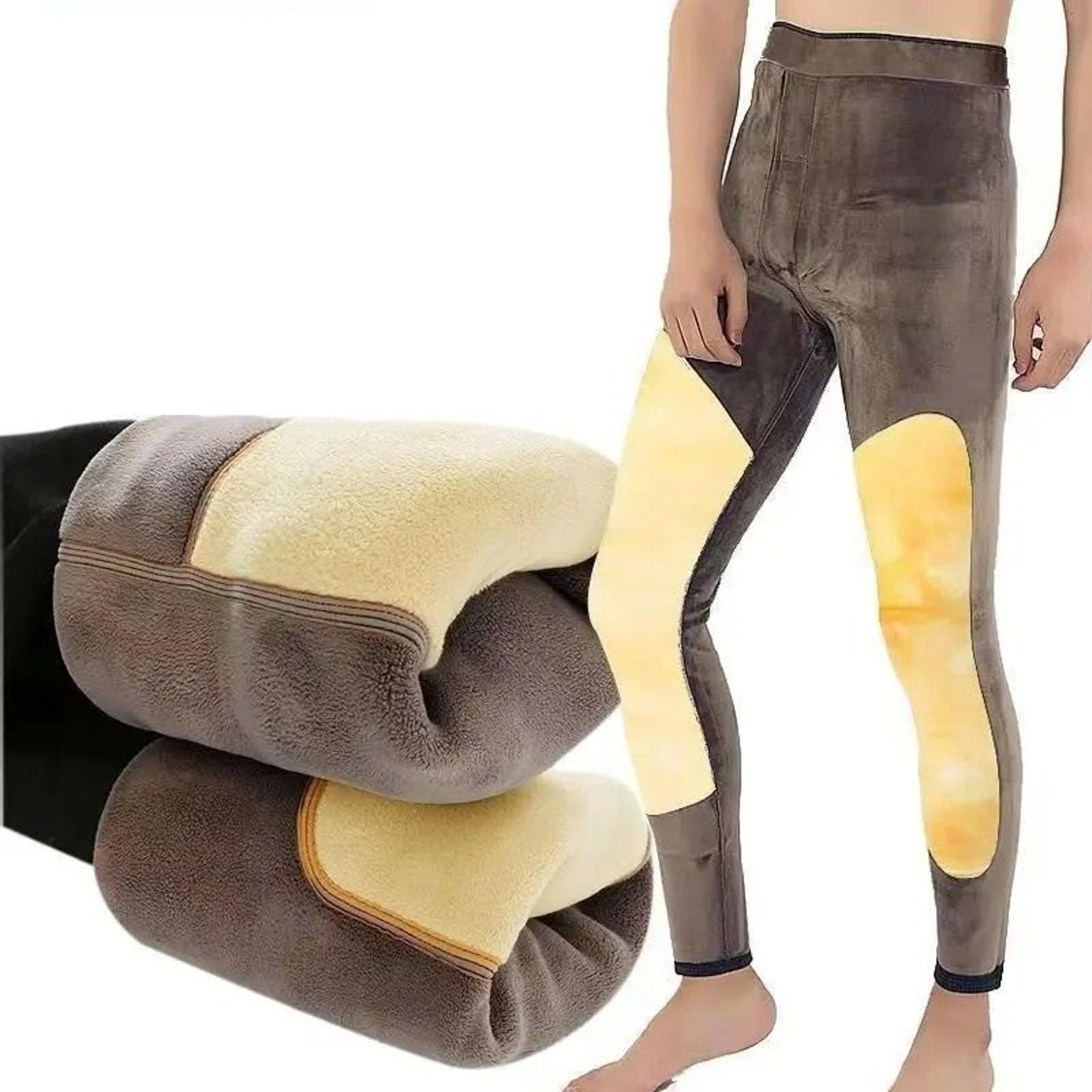 unisex high-waist winter pants with thick wool sheepskin lining