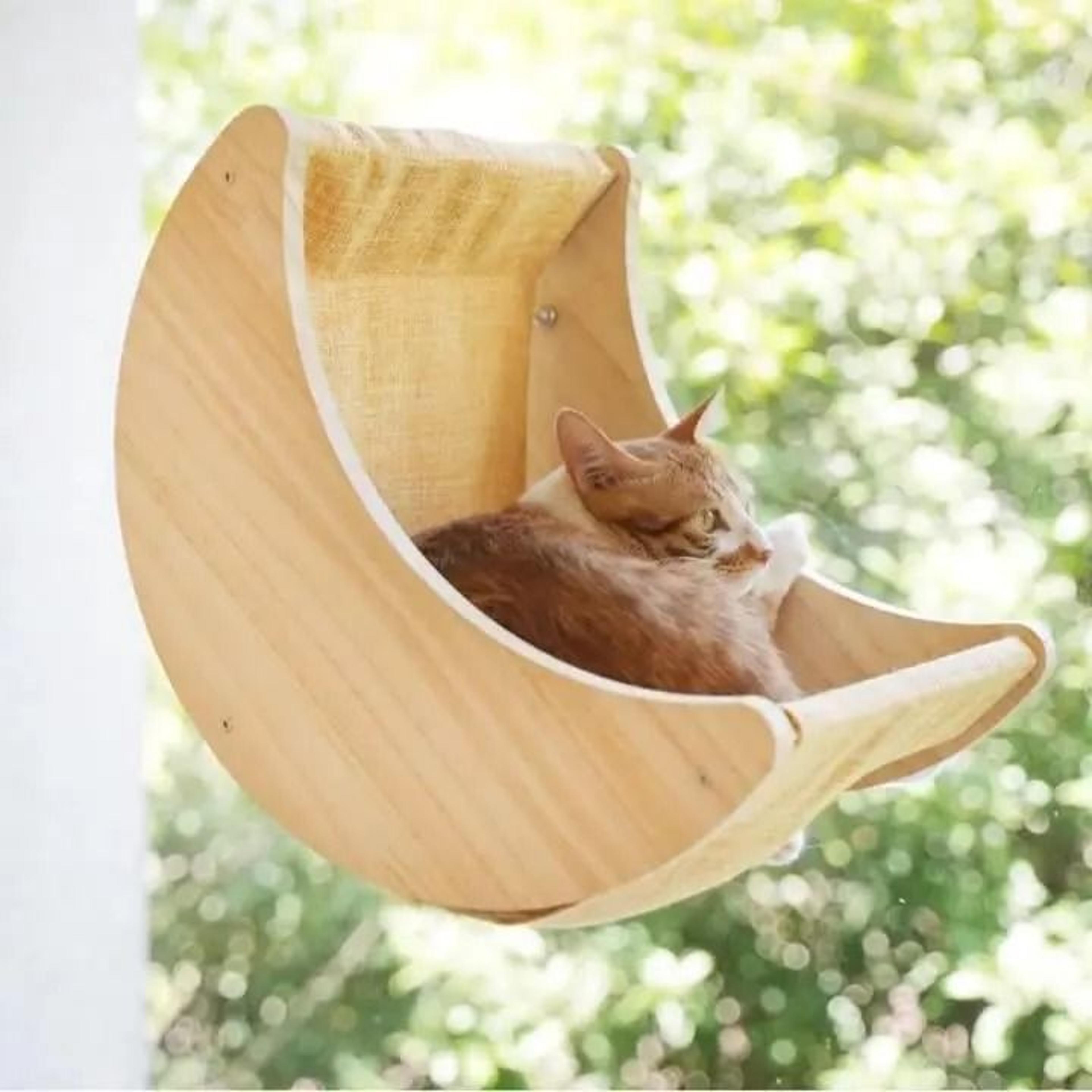 wooden cat window hammock with strong suction cup mount