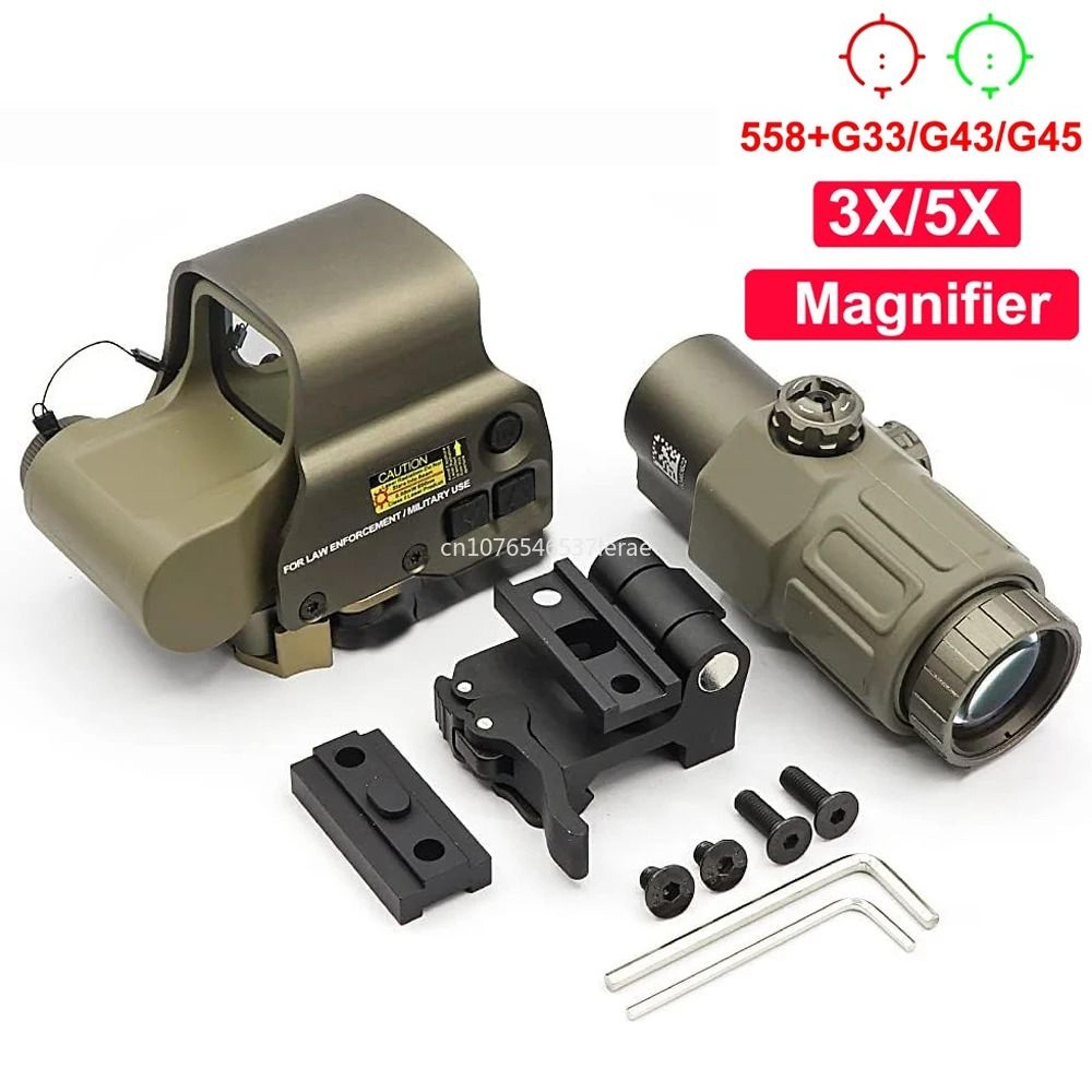 tactical red dot sight with magnifier and quick detach rail mount for hunting and airsoft