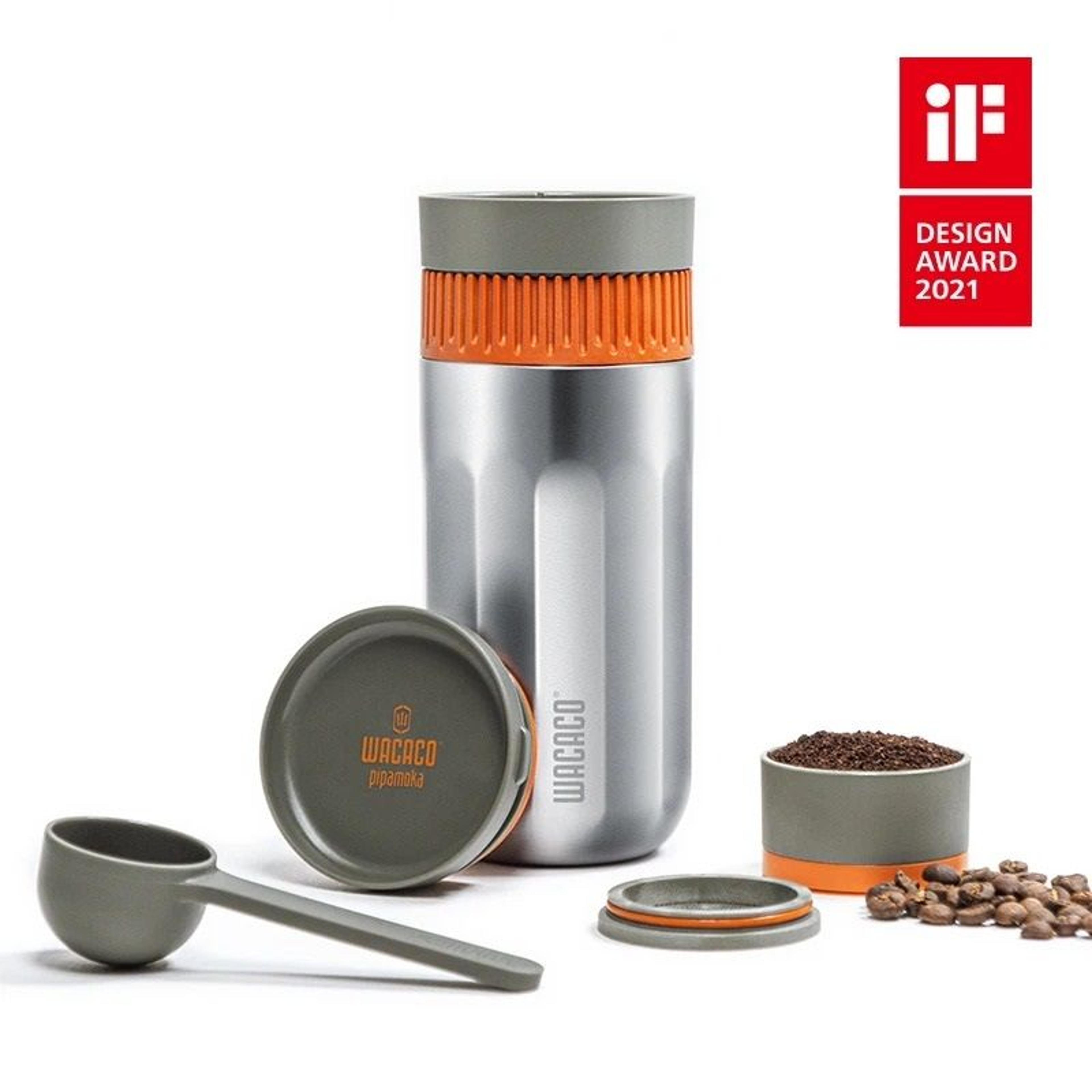 hand powered vacuum pressure portable coffee maker with insulated travel mug