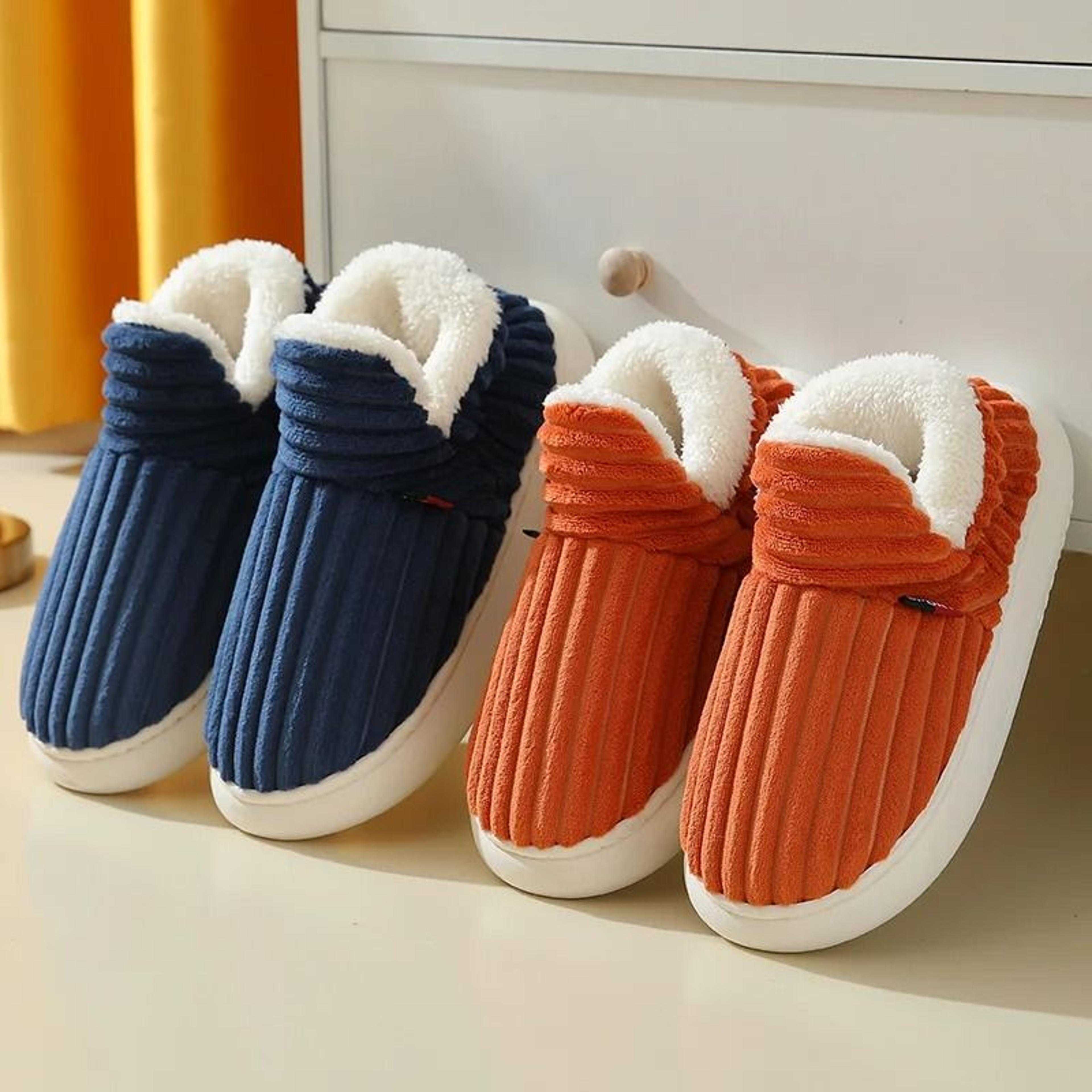 plush fur indoor men slippers soft fleece cotton house boots for winter comfort
