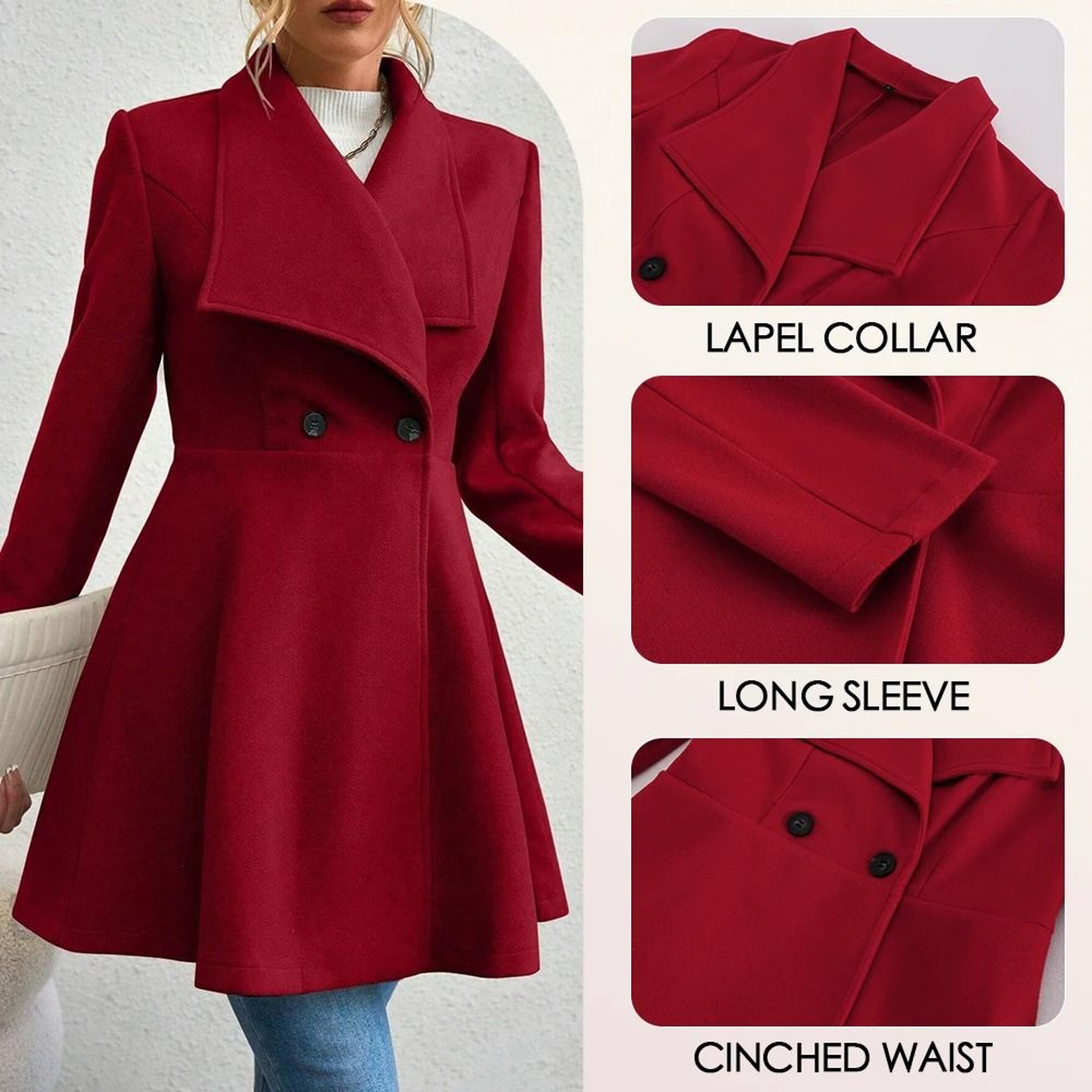 womens winter lapel coat long sleeve solid color button up outerwear