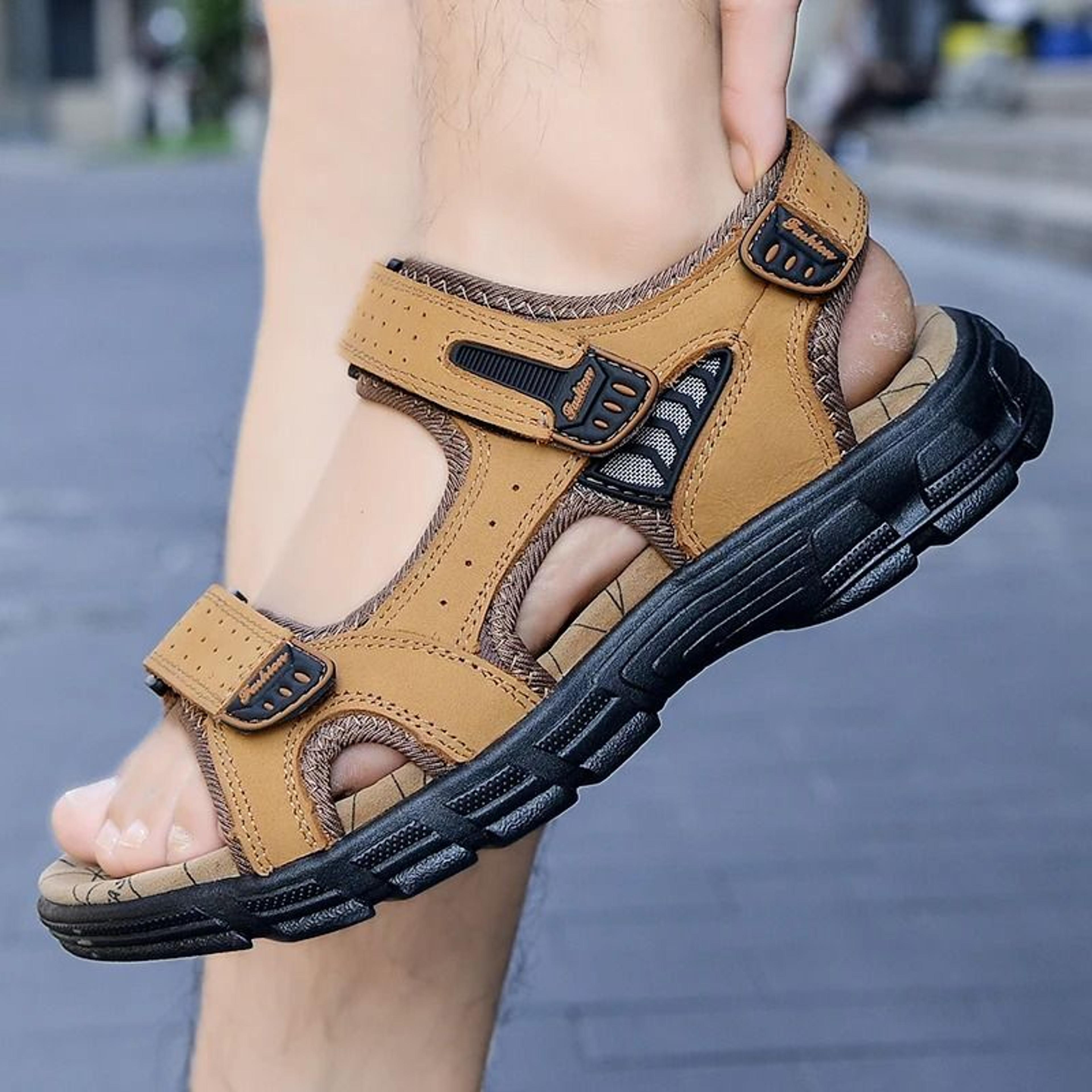classic leather mens sandals comfortable outdoor summer shoes