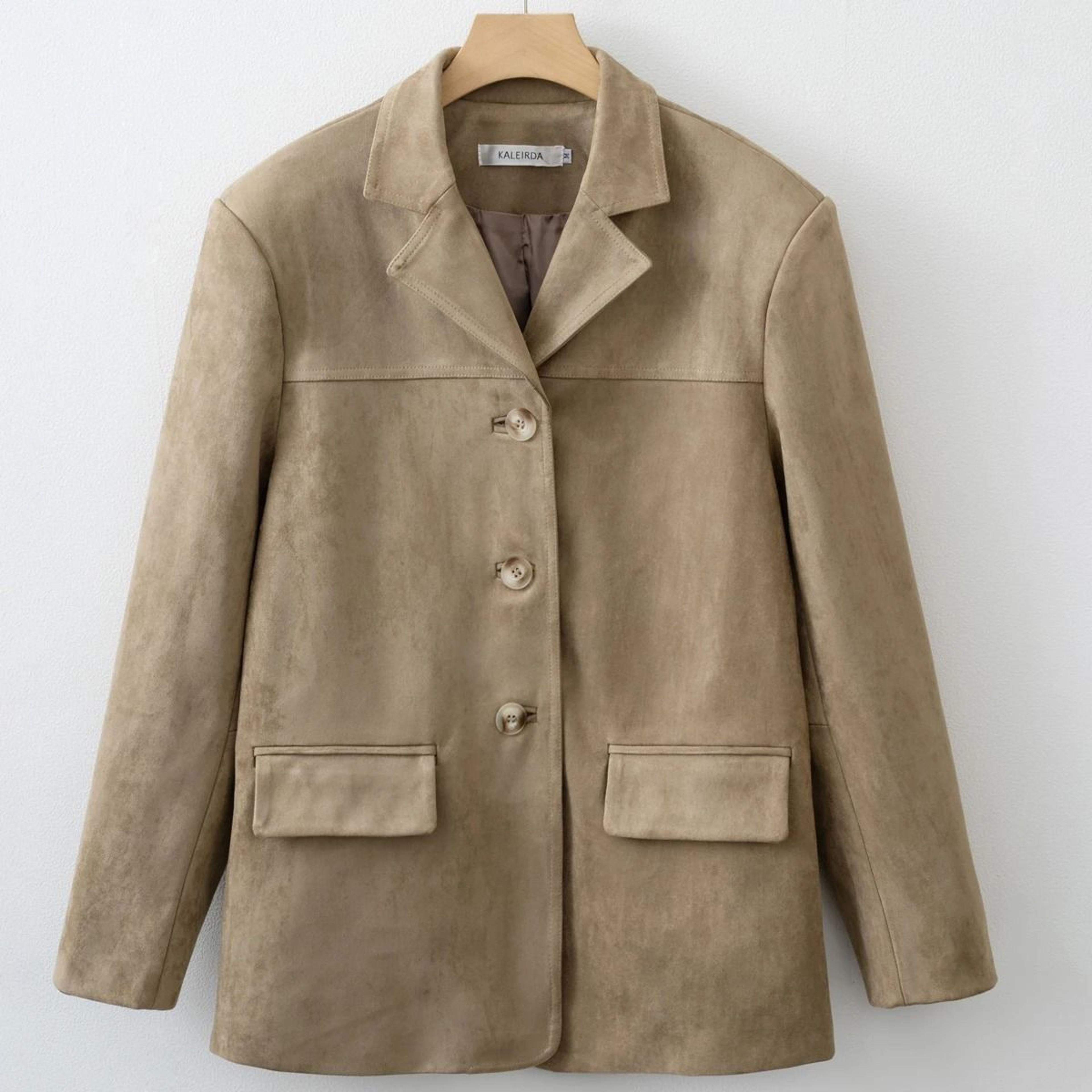 womens suede blazer jacket with elegant fall winter style