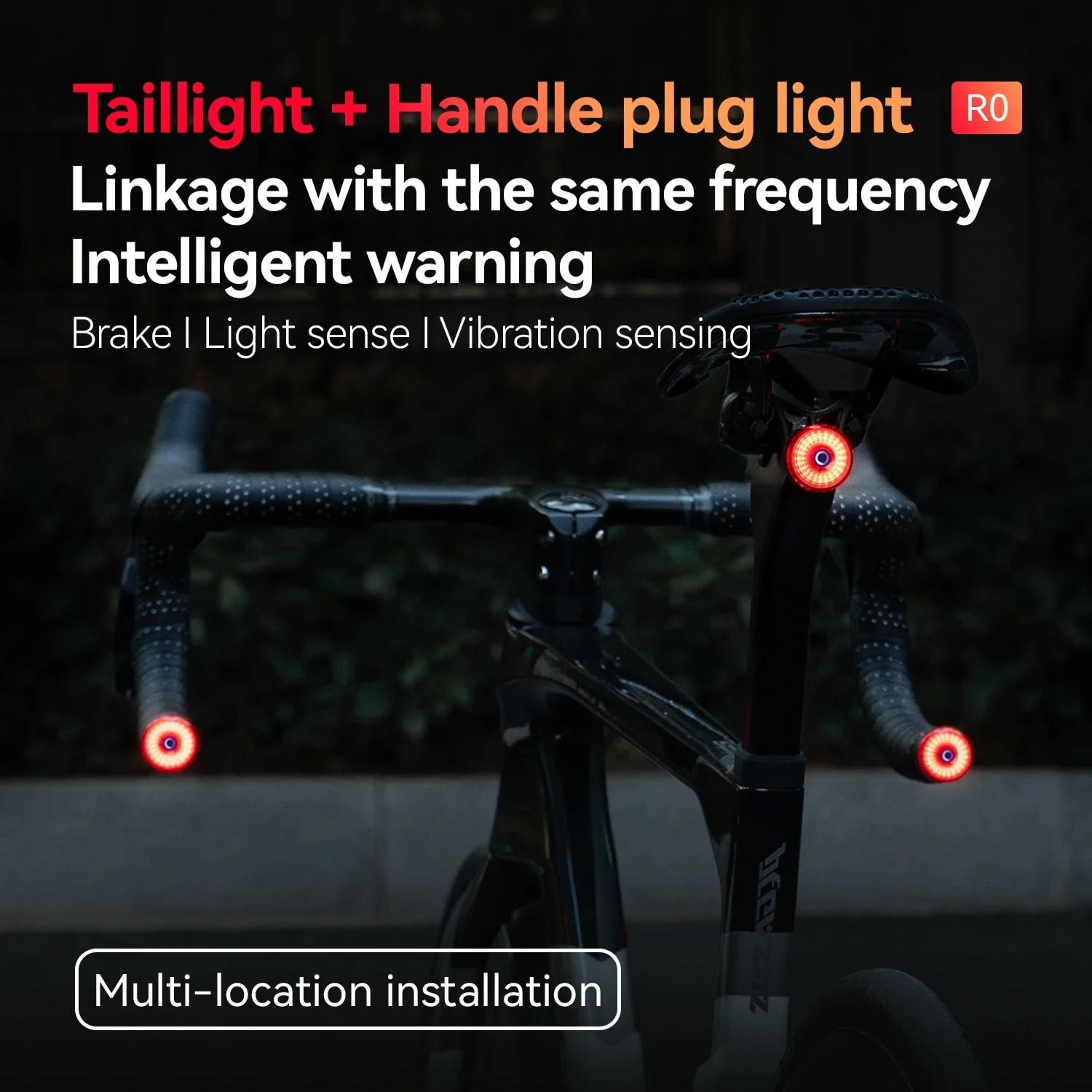 bicycle handlebar end and rear safety light with intelligent brake sensor and waterproof design