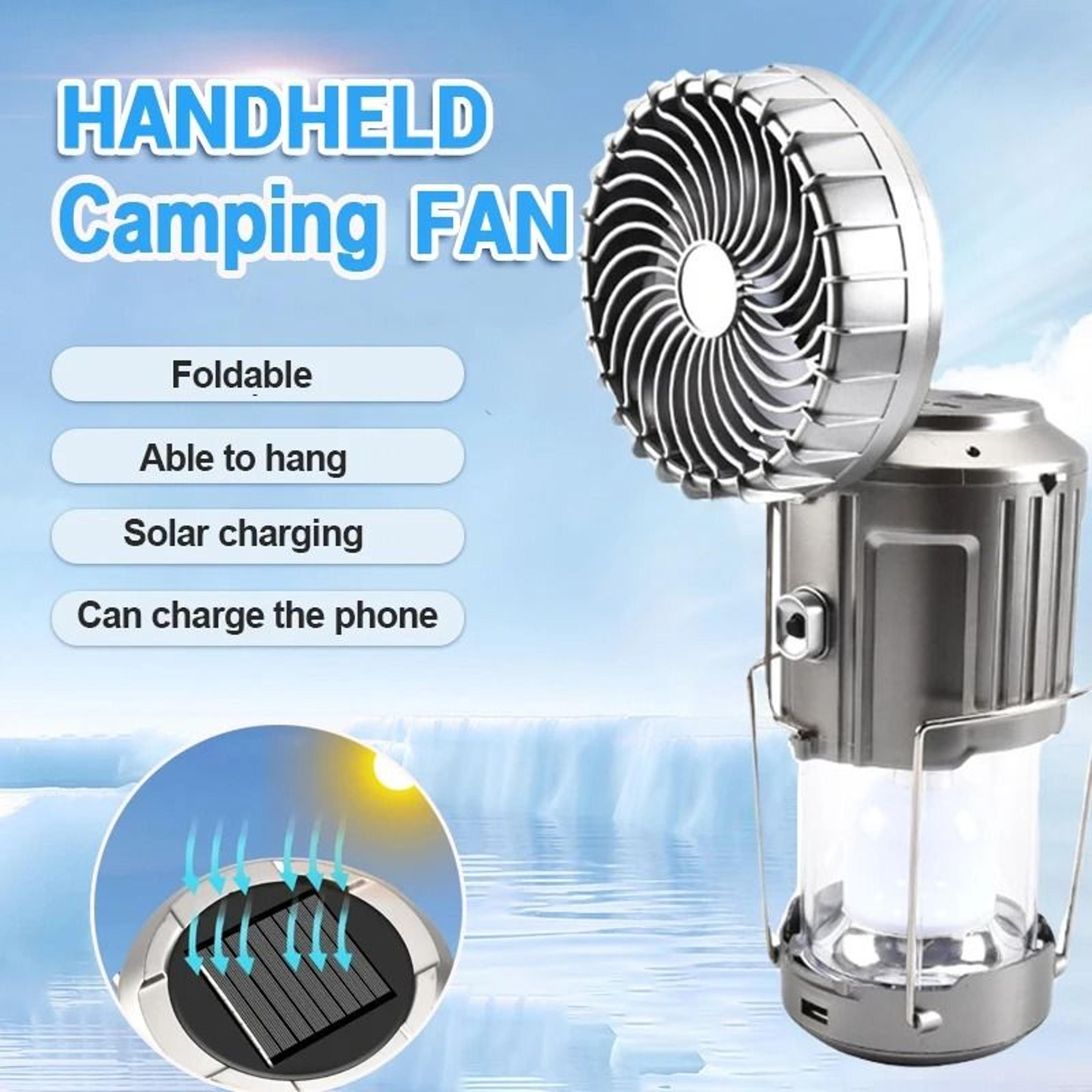 portable camping fan lantern with solar charging and power bank