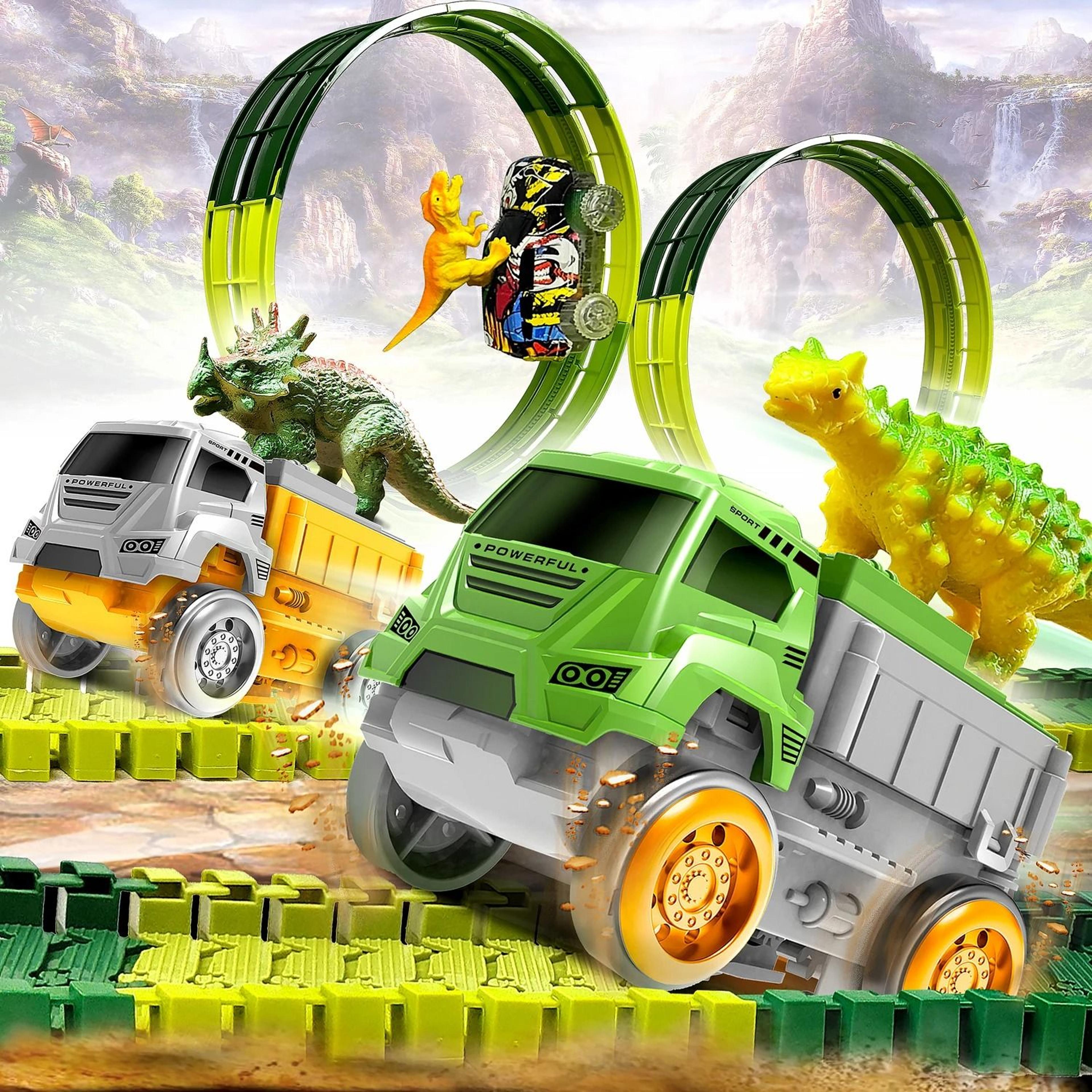 electric dinosaur track car with flexible railway and educational design