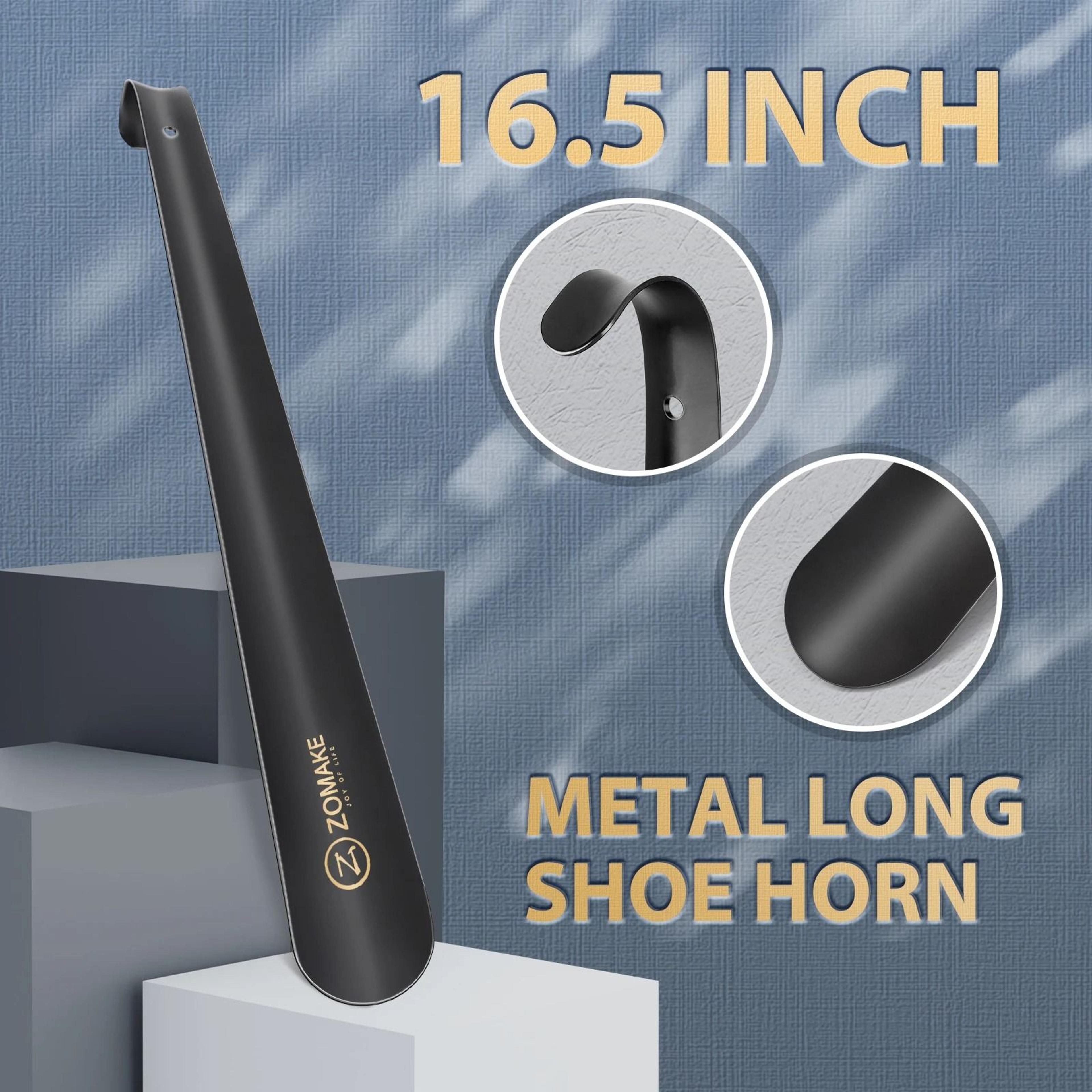 long handled metal shoe horn for easy shoe wearing