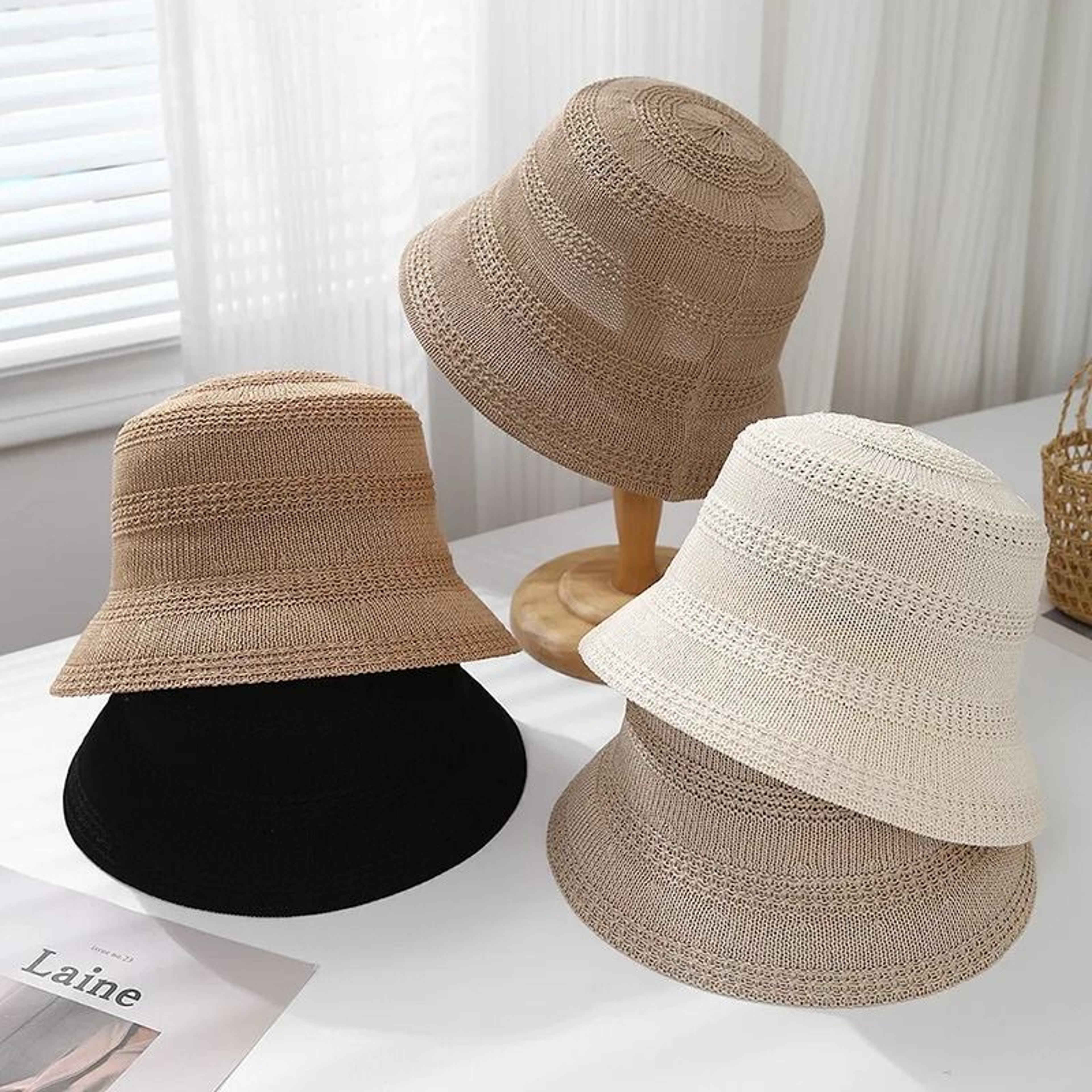 breathable knitted bucket hat for women summer sunshade casual
