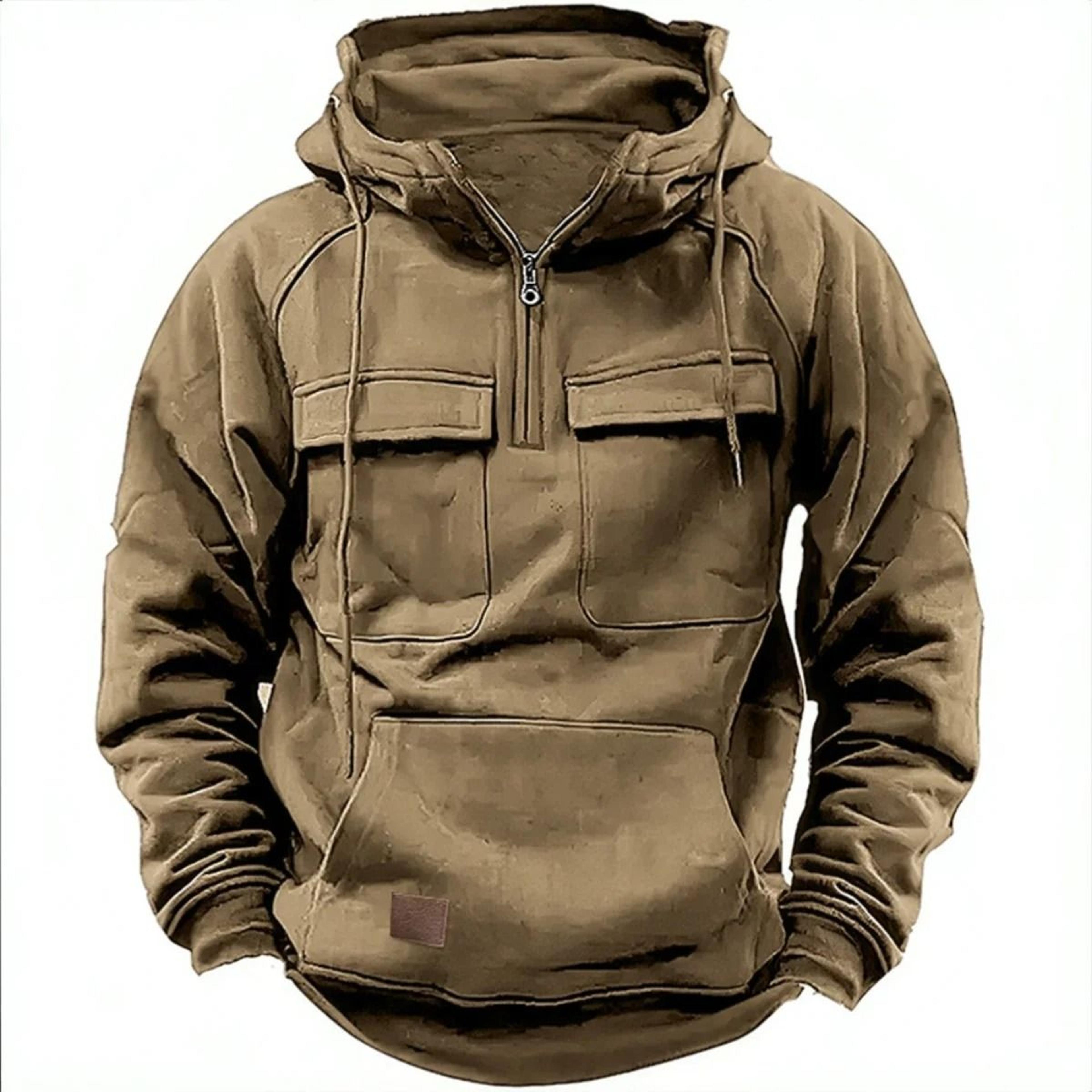 autumn winter mens casual hoodie with multi pocket design