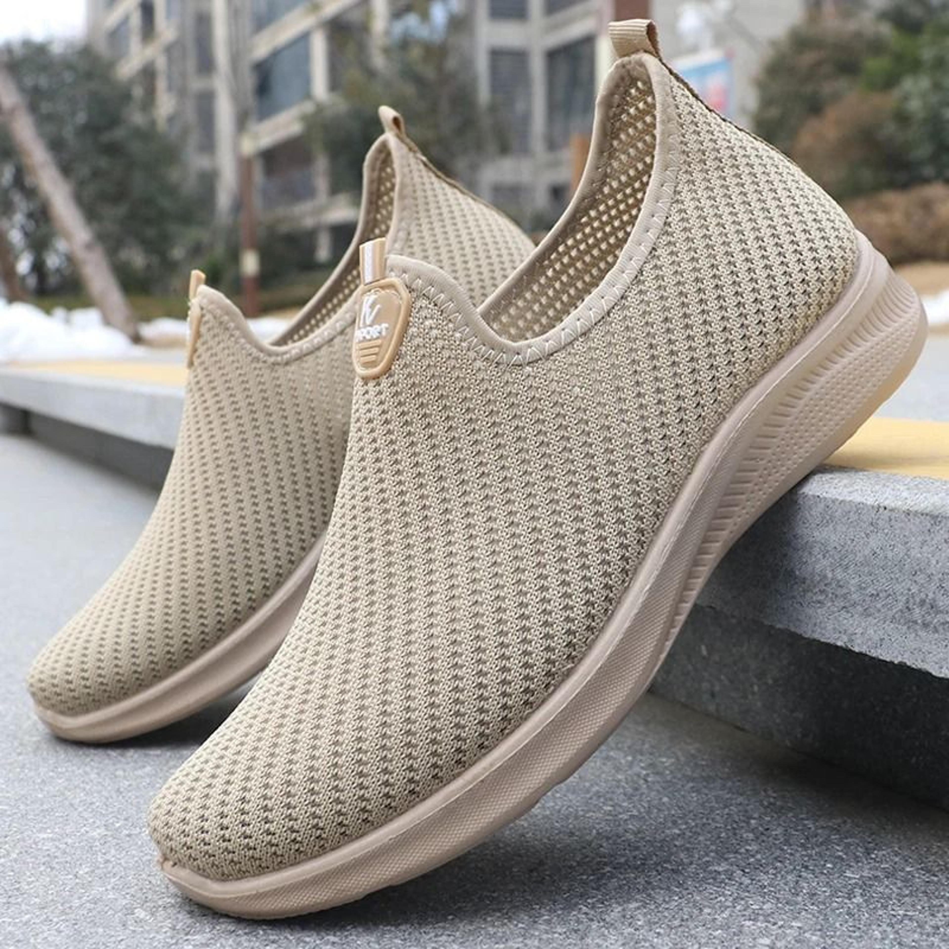 mens breathable knitted running shoes lightweight non slip