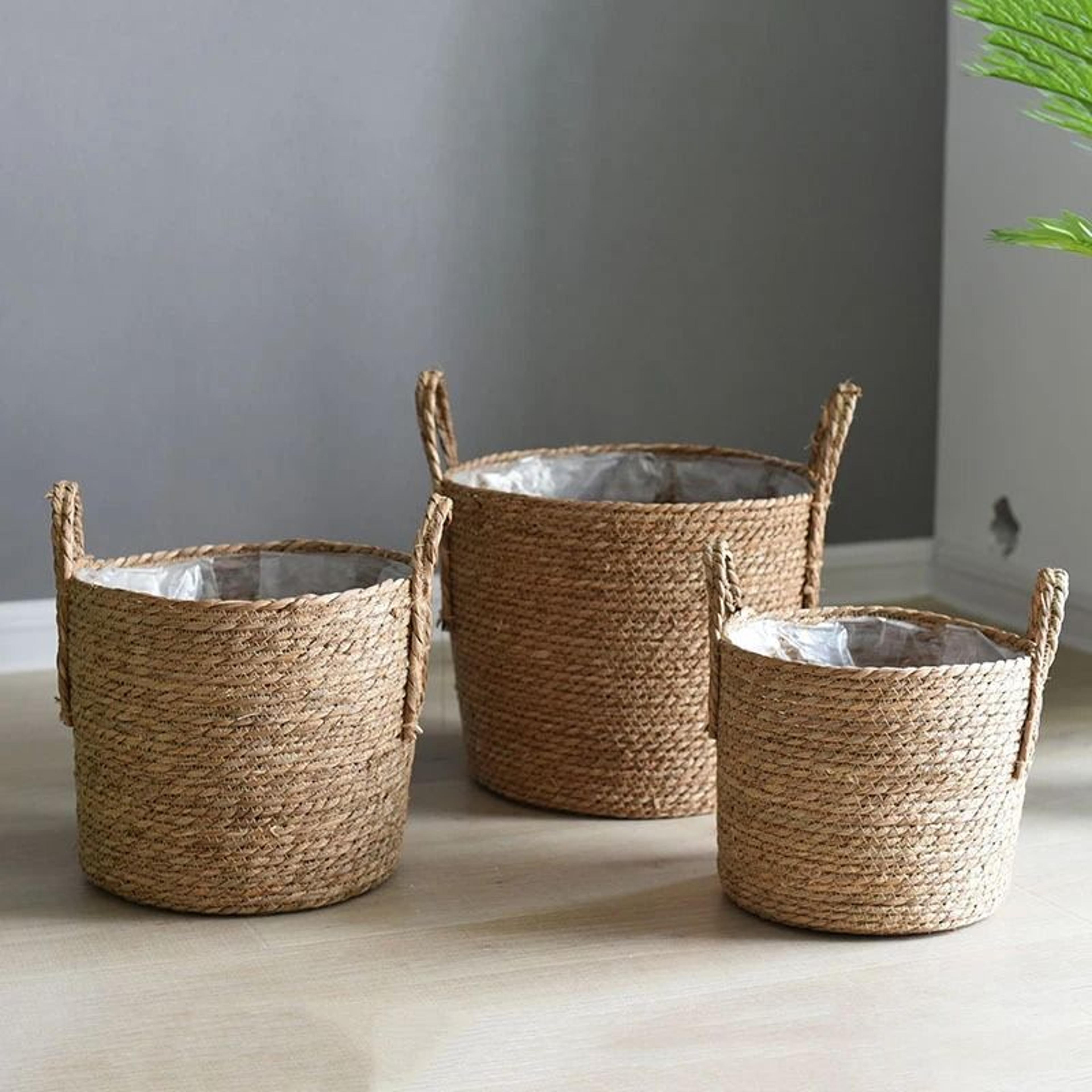 handmade straw woven basket planter & storage holder