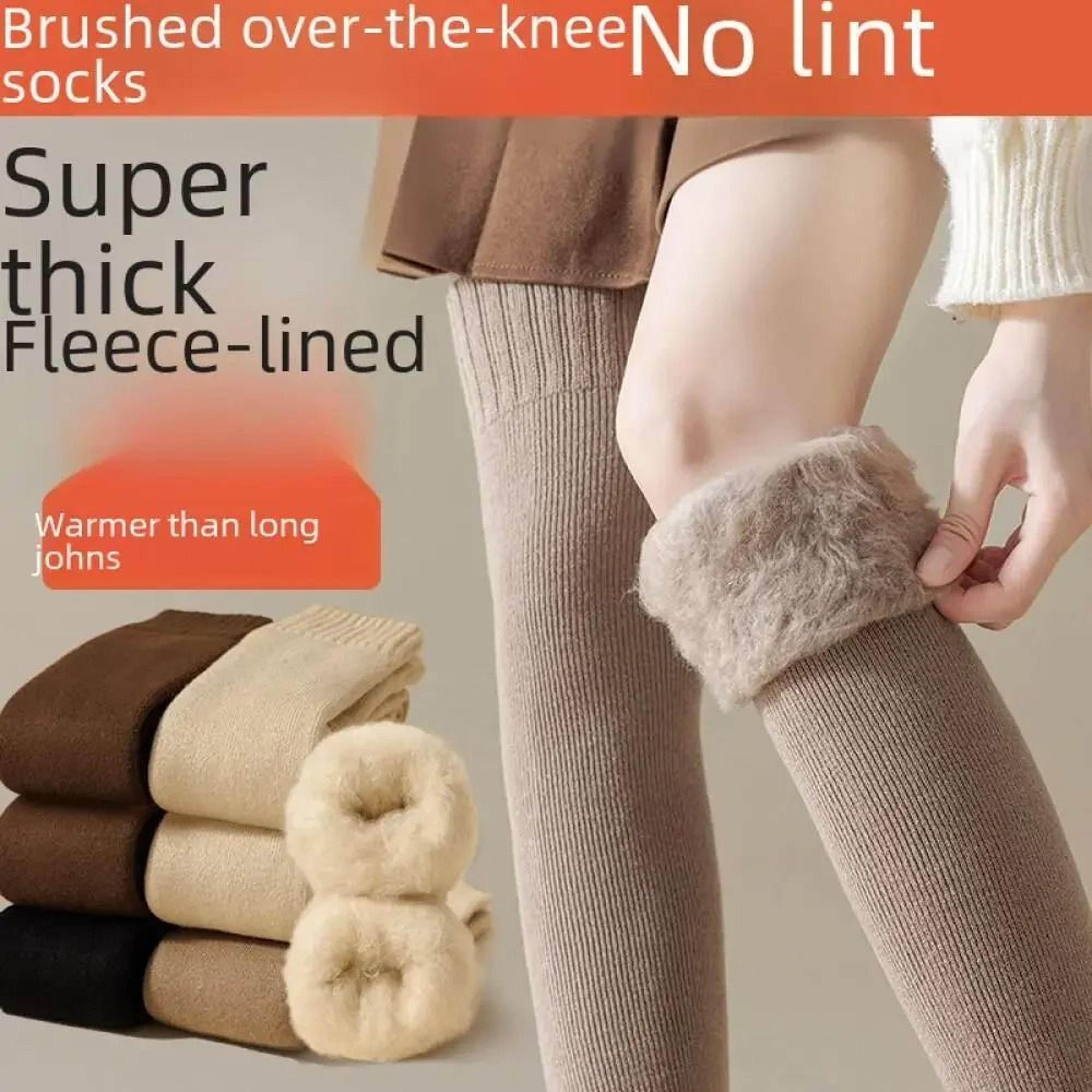 fuzzy lined over knee cashmere socks for women