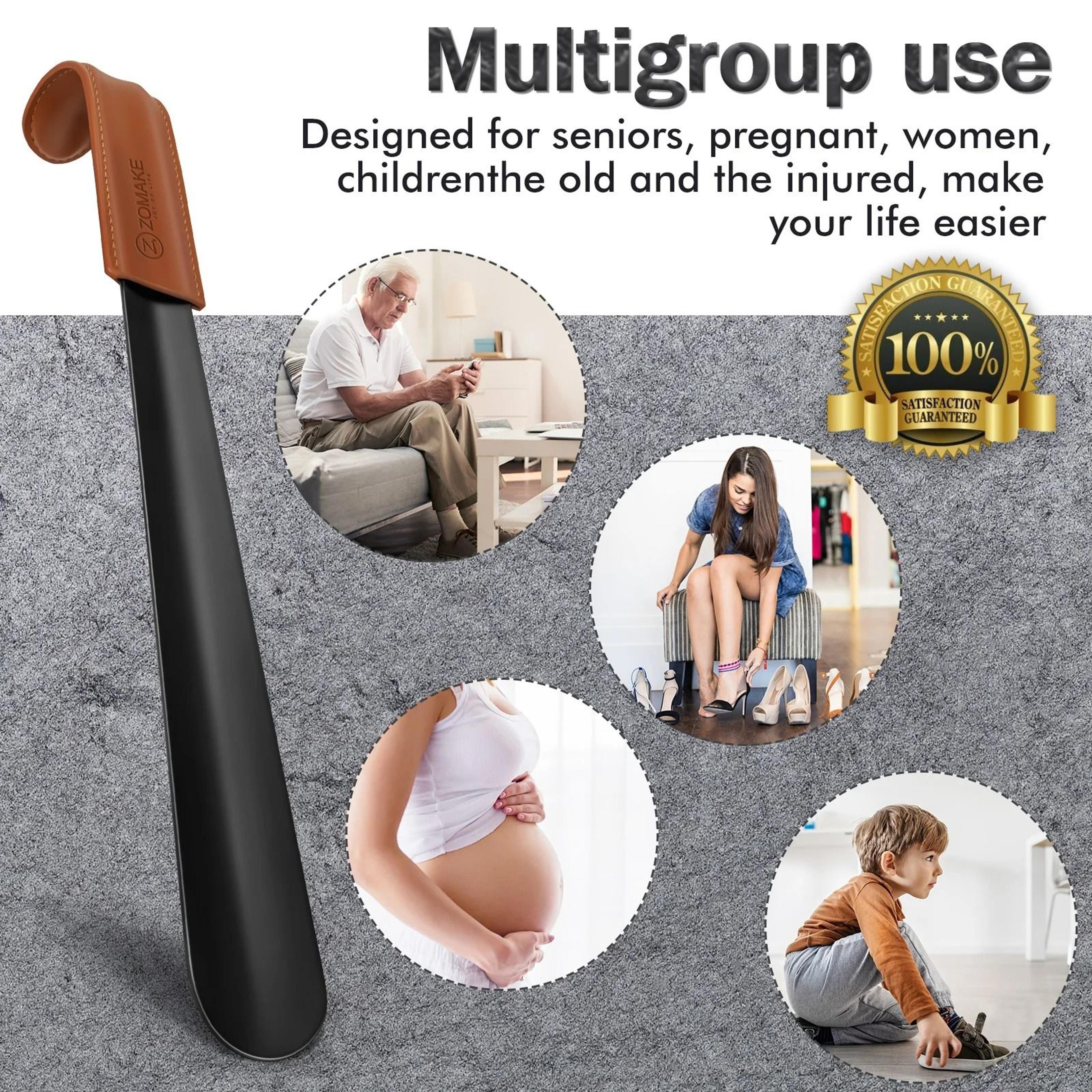 extra long stainless steel shoe horn with leather strap