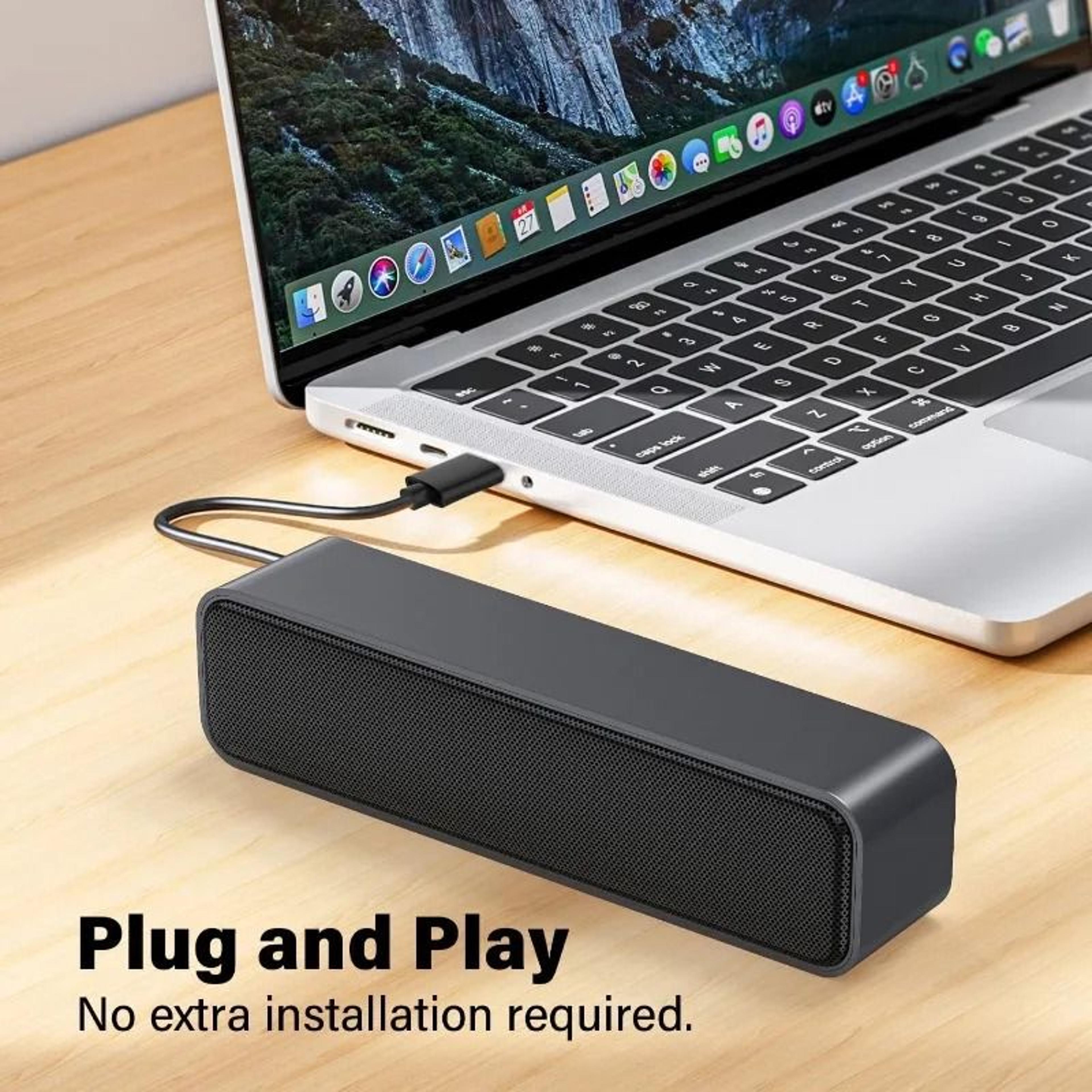 portable usb mini stereo speaker with dual sound and 3d surround for laptop and desktop