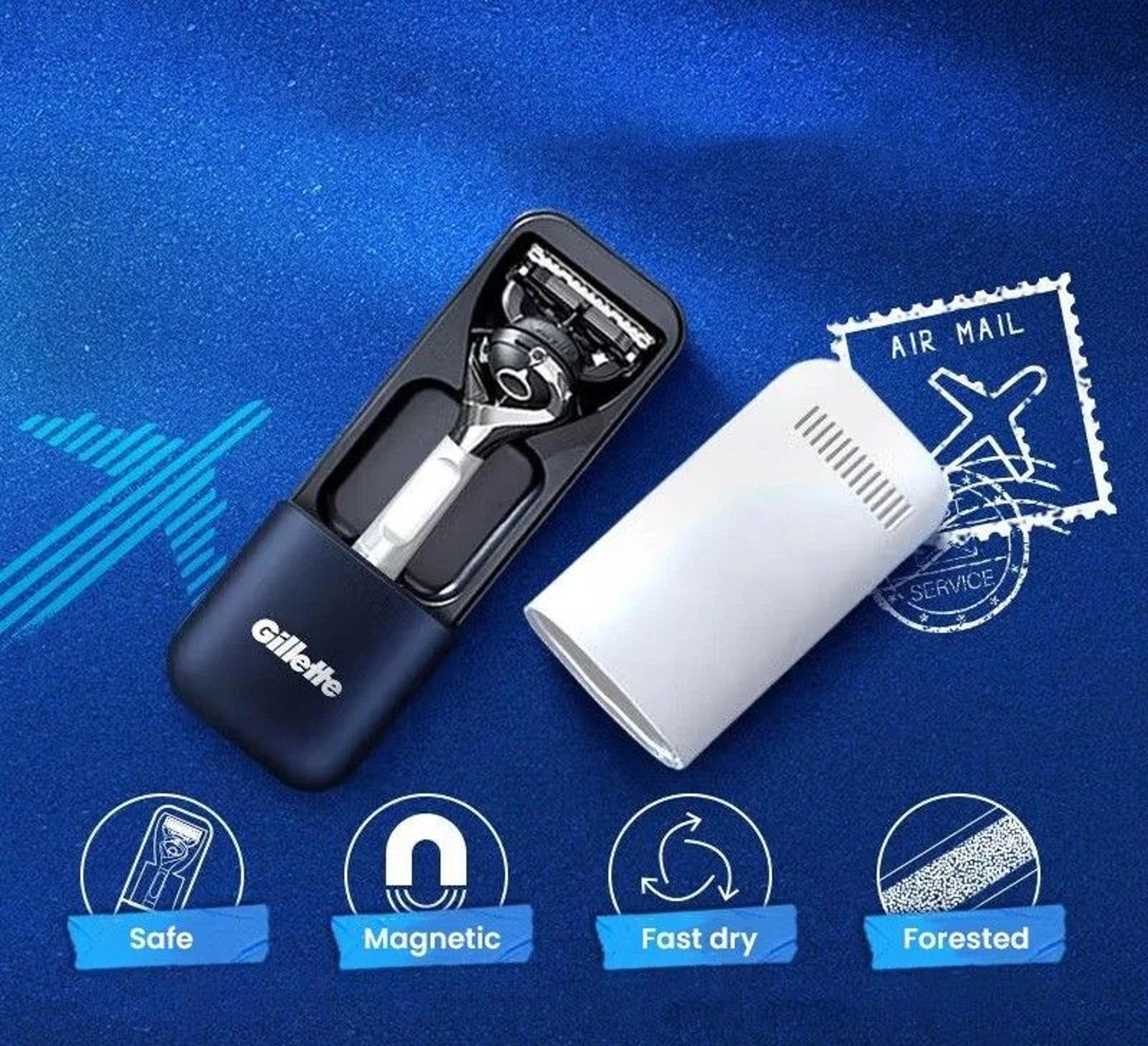 magnetic travel case for razors with drainage design